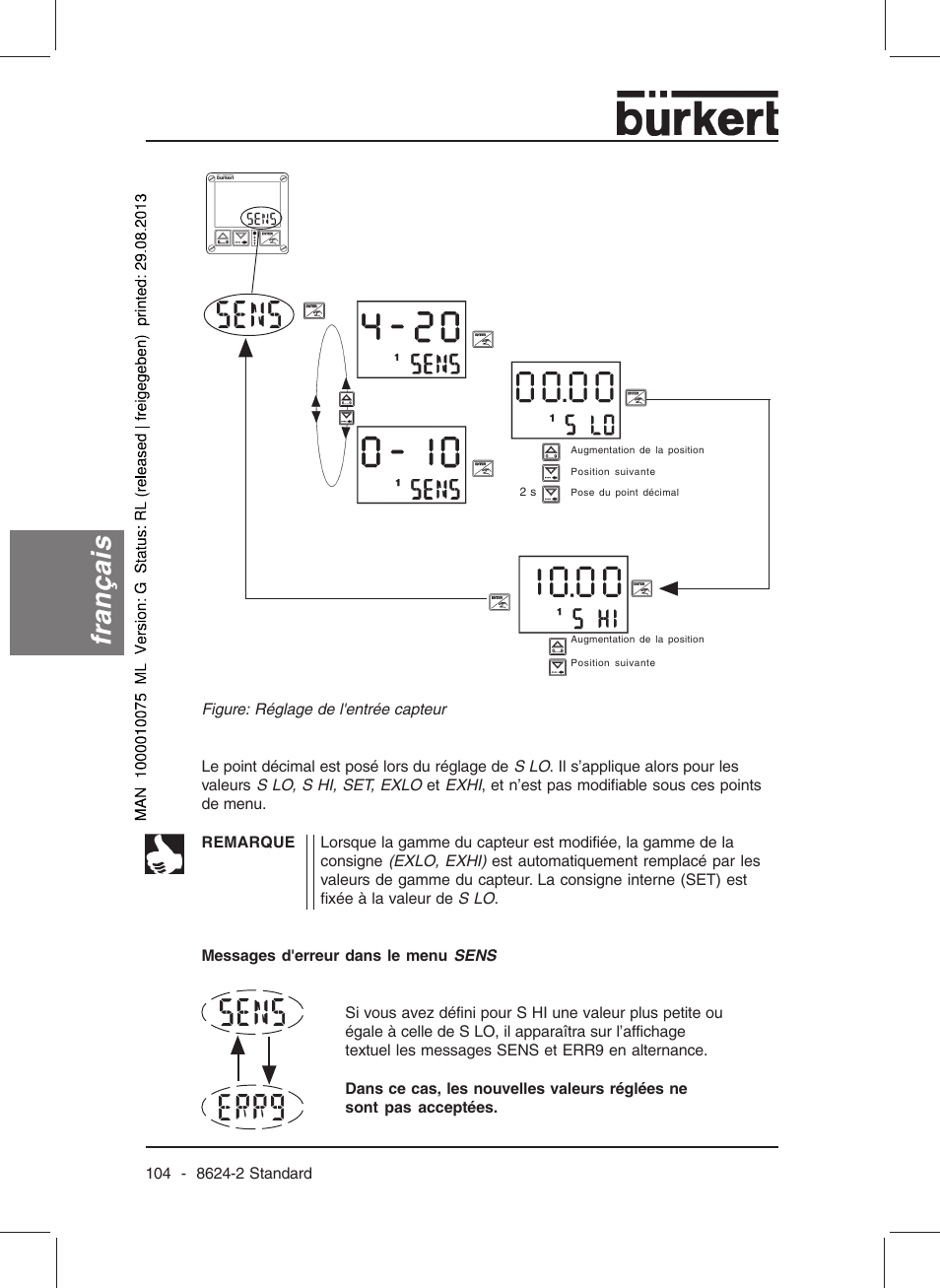Français | Burkert Type 8624 User Manual | Page 106 / 124
