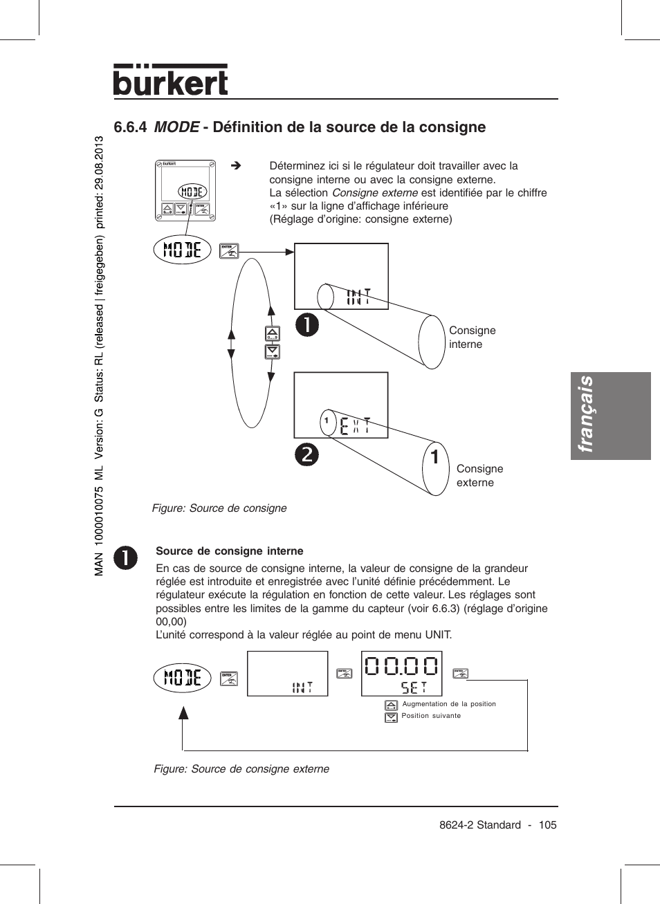 Français, 4 mode - définition de la source de la consigne | Burkert Type 8624 User Manual | Page 107 / 124