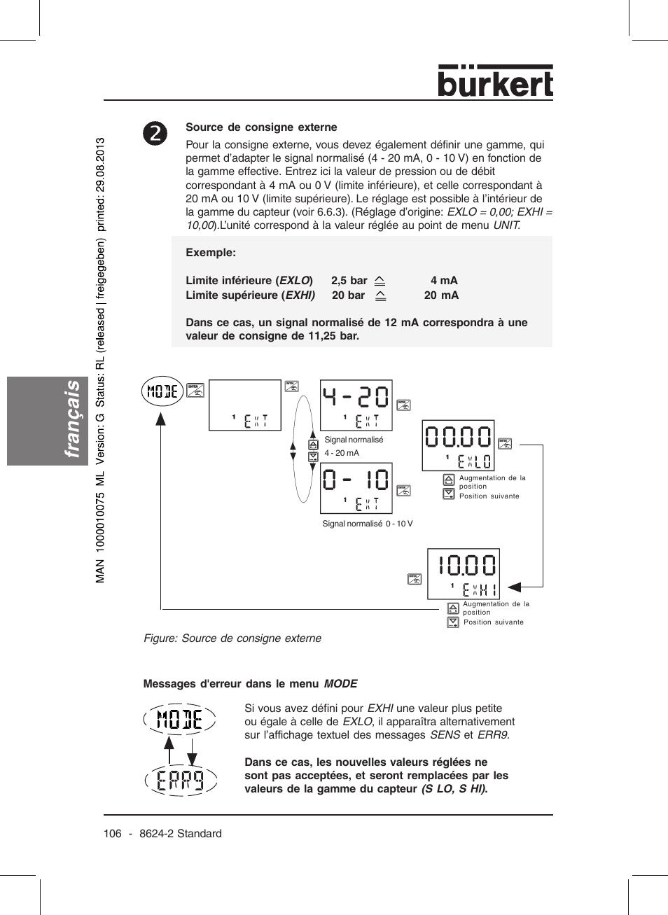 Français | Burkert Type 8624 User Manual | Page 108 / 124