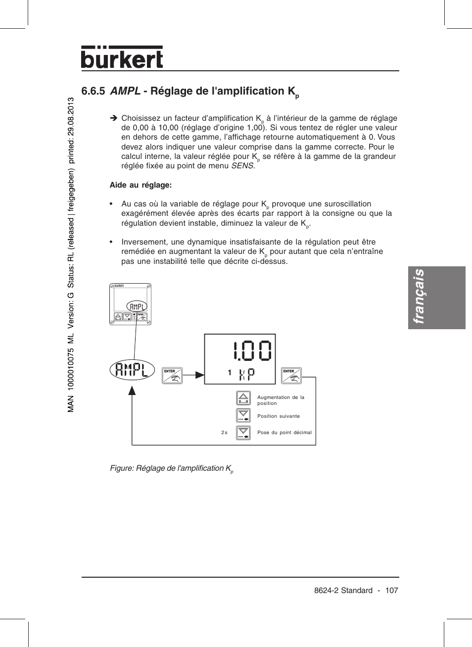 Français, 5 ampl - réglage de l'amplification k | Burkert Type 8624 User Manual | Page 109 / 124