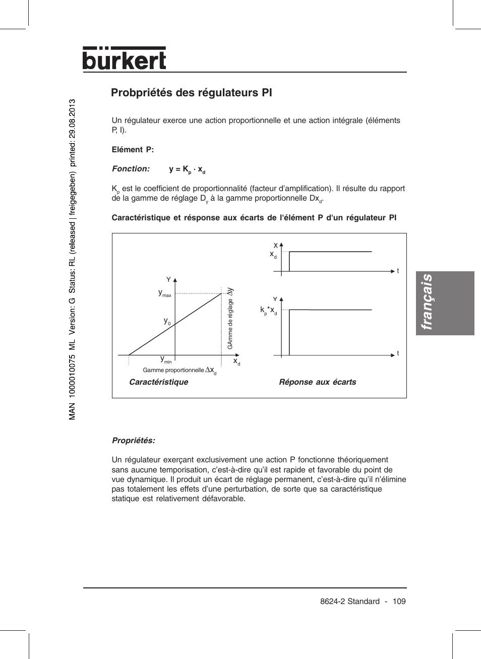 Français, Probpriétés des régulateurs pi | Burkert Type 8624 User Manual | Page 111 / 124