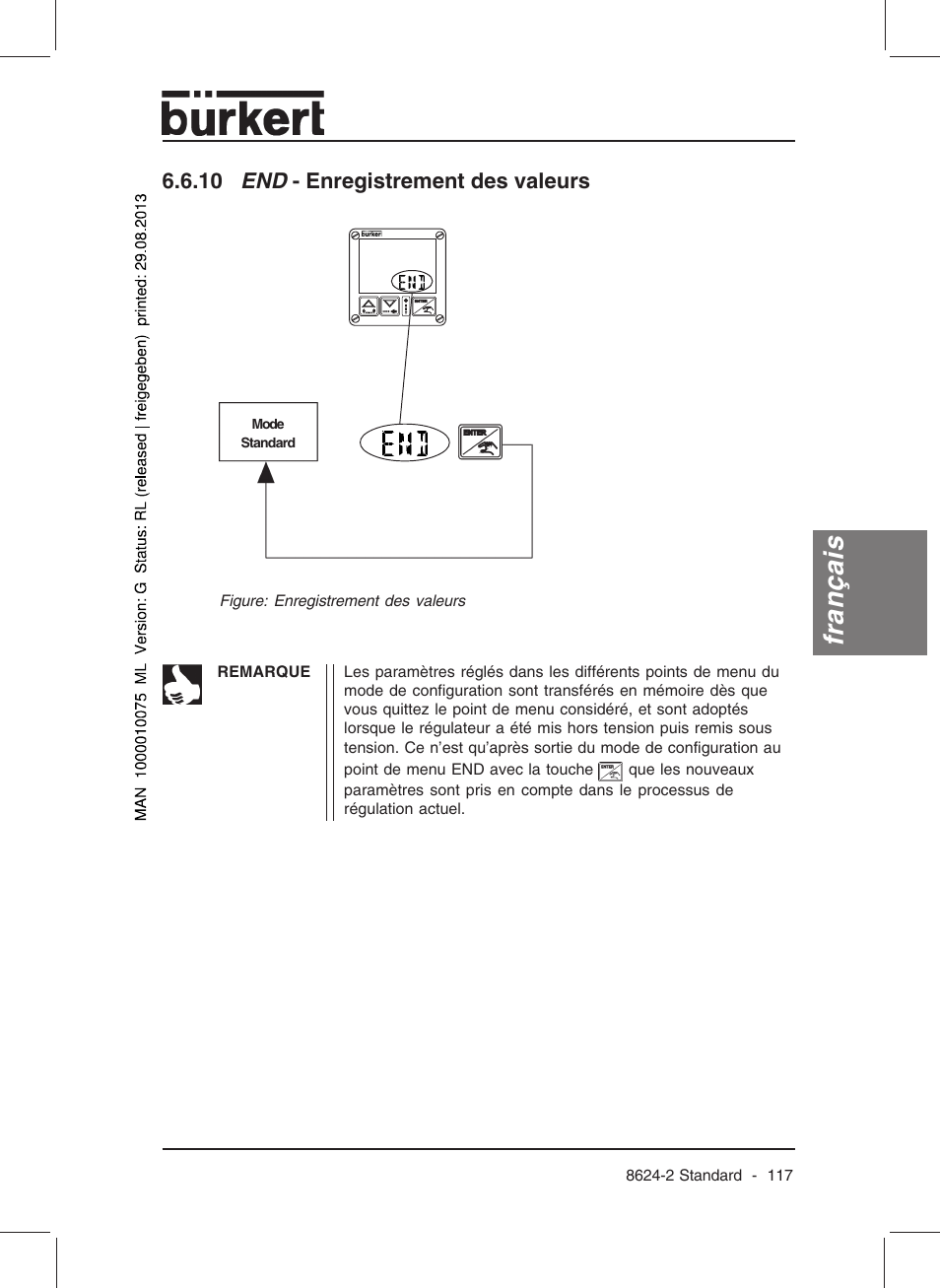 Français, 10 end - enregistrement des valeurs | Burkert Type 8624 User Manual | Page 119 / 124