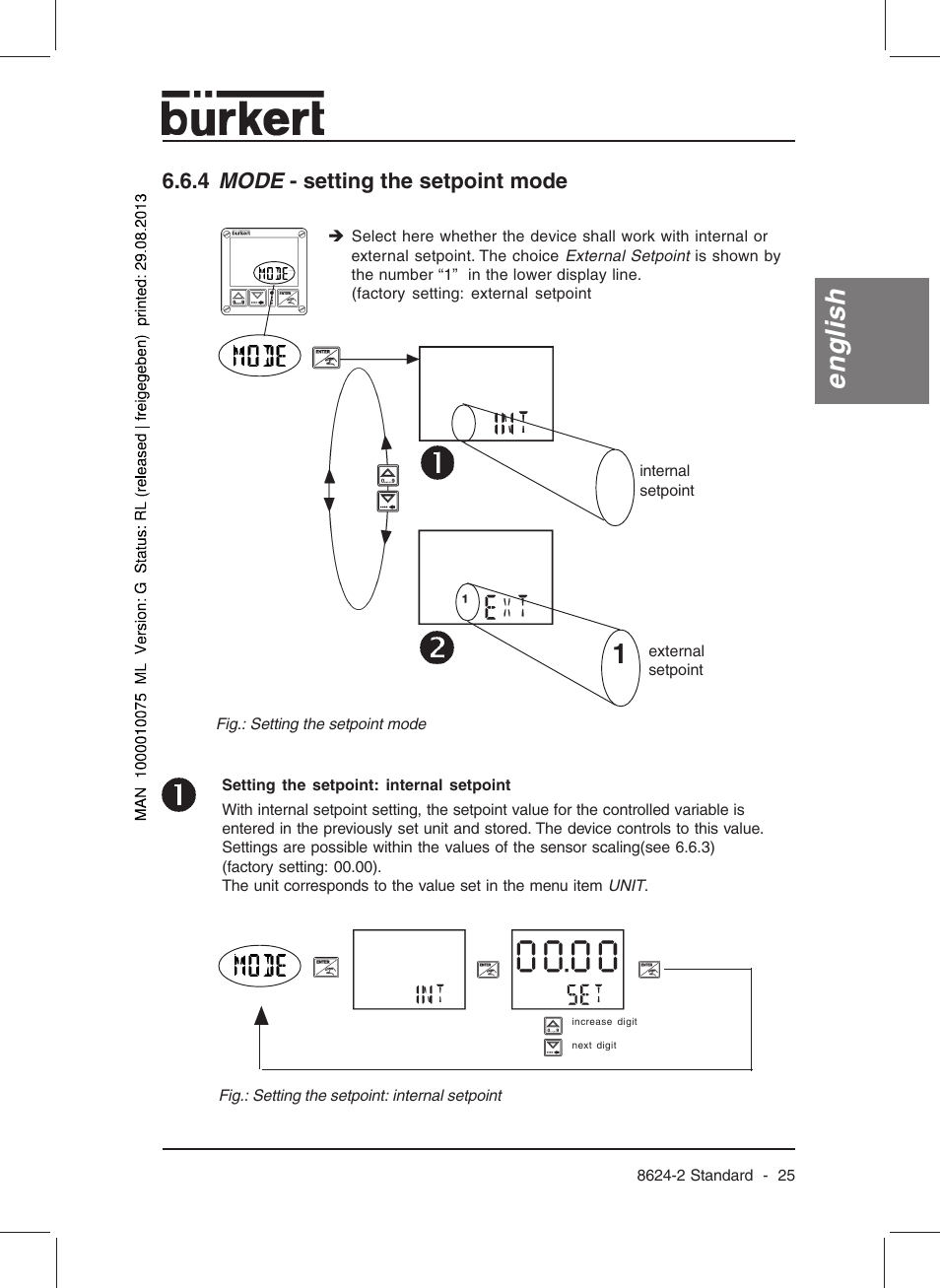 English, 4 mode - setting the setpoint mode | Burkert Type 8624 User Manual | Page 27 / 124