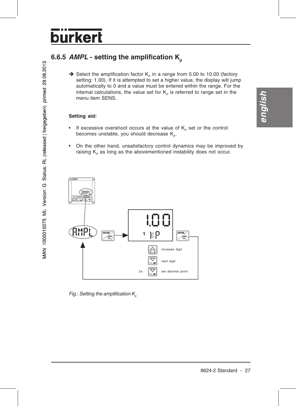 English, 5 ampl - setting the amplification k | Burkert Type 8624 User Manual | Page 29 / 124