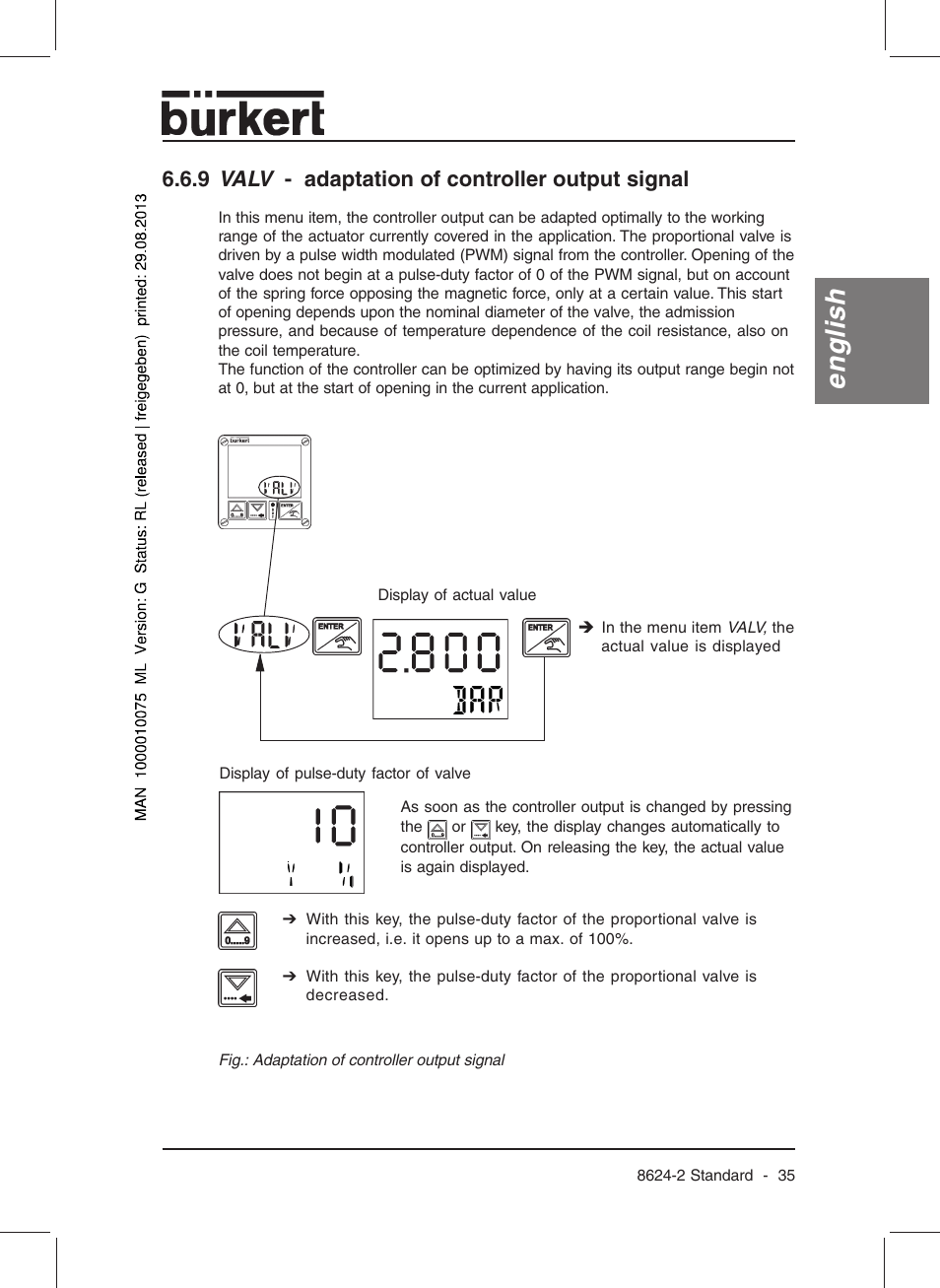 English, 9 valv - adaptation of controller output signal | Burkert Type 8624 User Manual | Page 37 / 124