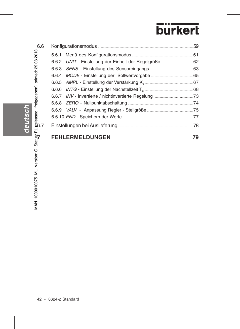 Deutsch, 7fehlermeldungen | Burkert Type 8624 User Manual | Page 44 / 124