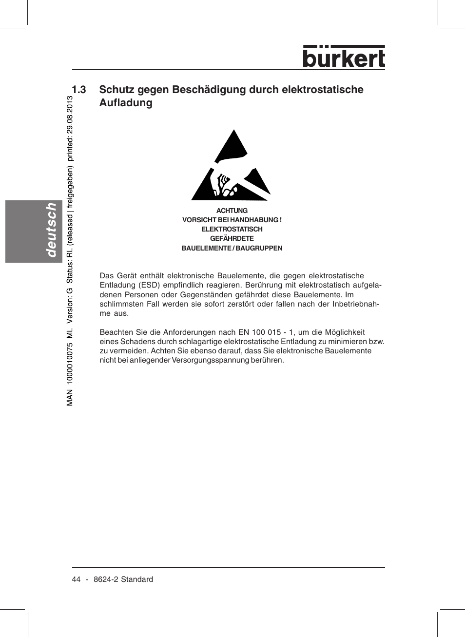 Deutsch | Burkert Type 8624 User Manual | Page 46 / 124