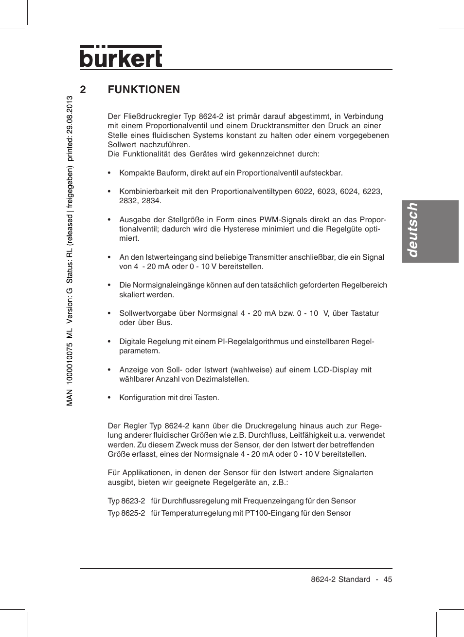 Deutsch, 2funktionen | Burkert Type 8624 User Manual | Page 47 / 124
