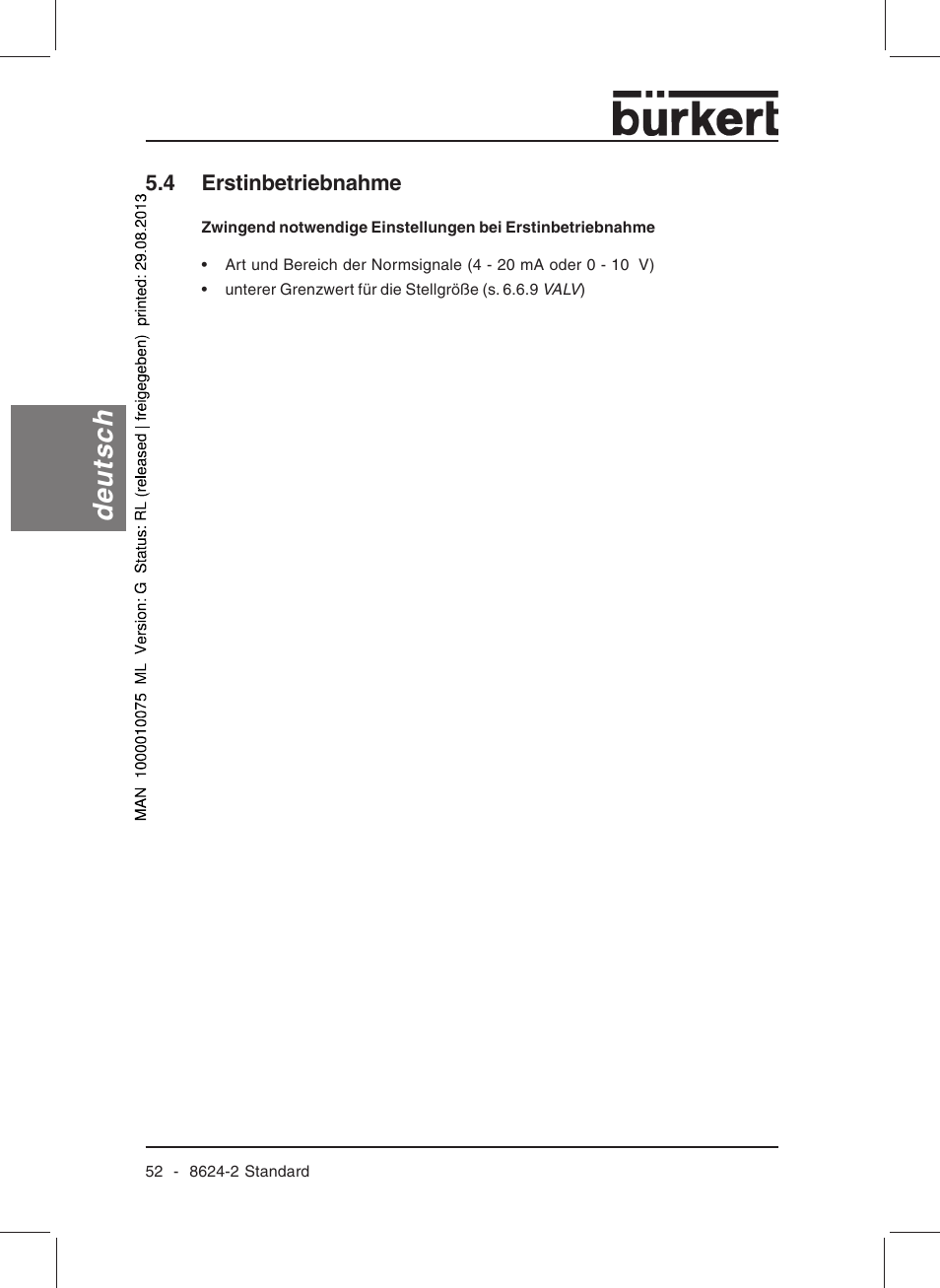 Deutsch, 4 erstinbetriebnahme | Burkert Type 8624 User Manual | Page 54 / 124