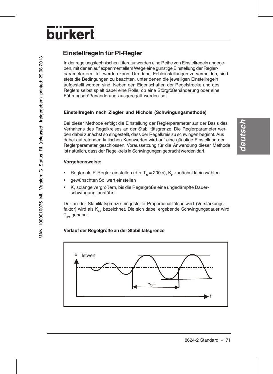 Deutsch, Einstellregeln für pi-regler | Burkert Type 8624 User Manual | Page 73 / 124