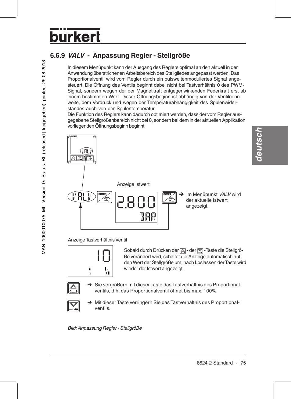Deutsch, 9 valv - anpassung regler - stellgröße | Burkert Type 8624 User Manual | Page 77 / 124