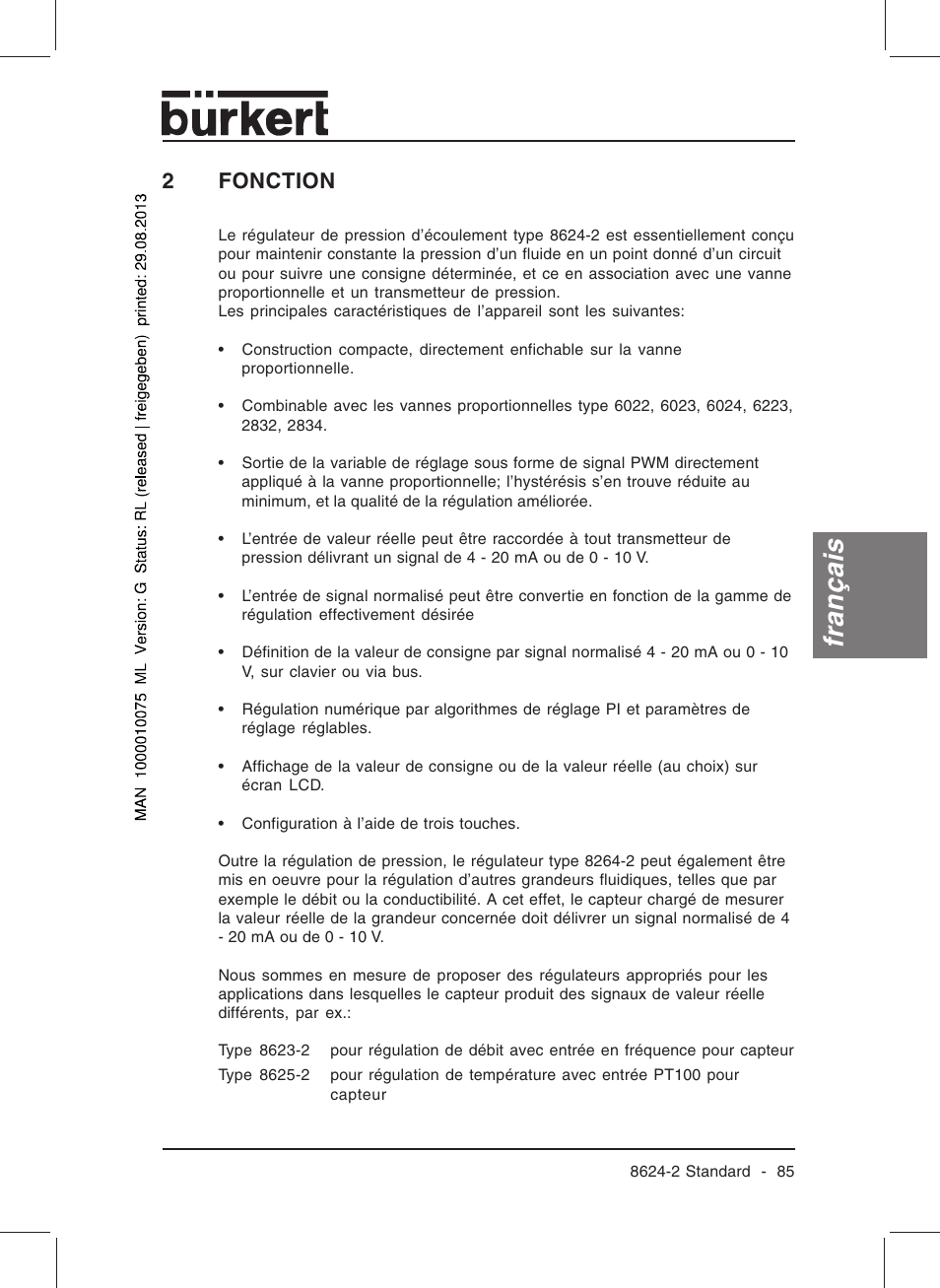 Français, 2fonction | Burkert Type 8624 User Manual | Page 87 / 124