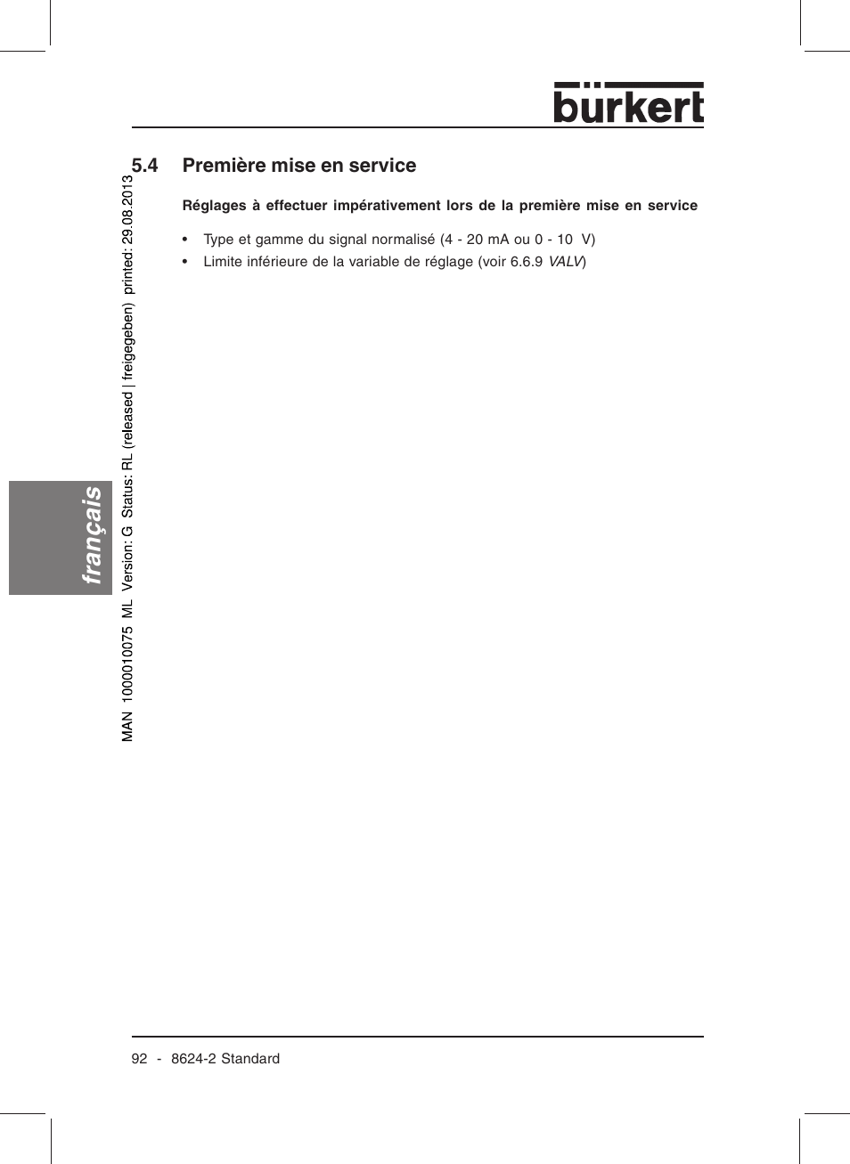 Français, 4 première mise en service | Burkert Type 8624 User Manual | Page 94 / 124