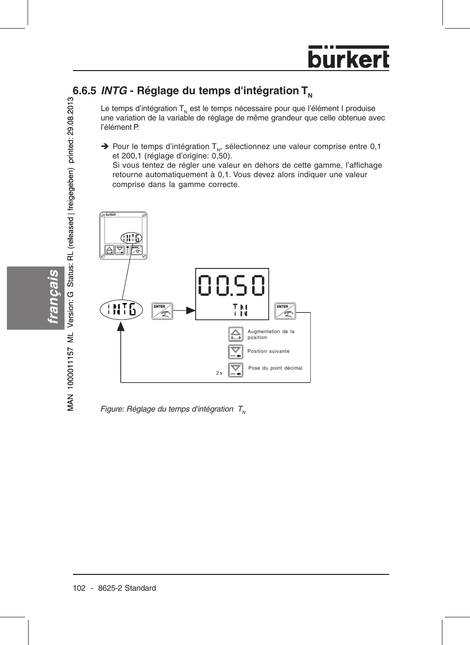 Français, 5 intg - réglage du temps d'intégration t | Burkert Type 8625 User Manual | Page 104 / 118
