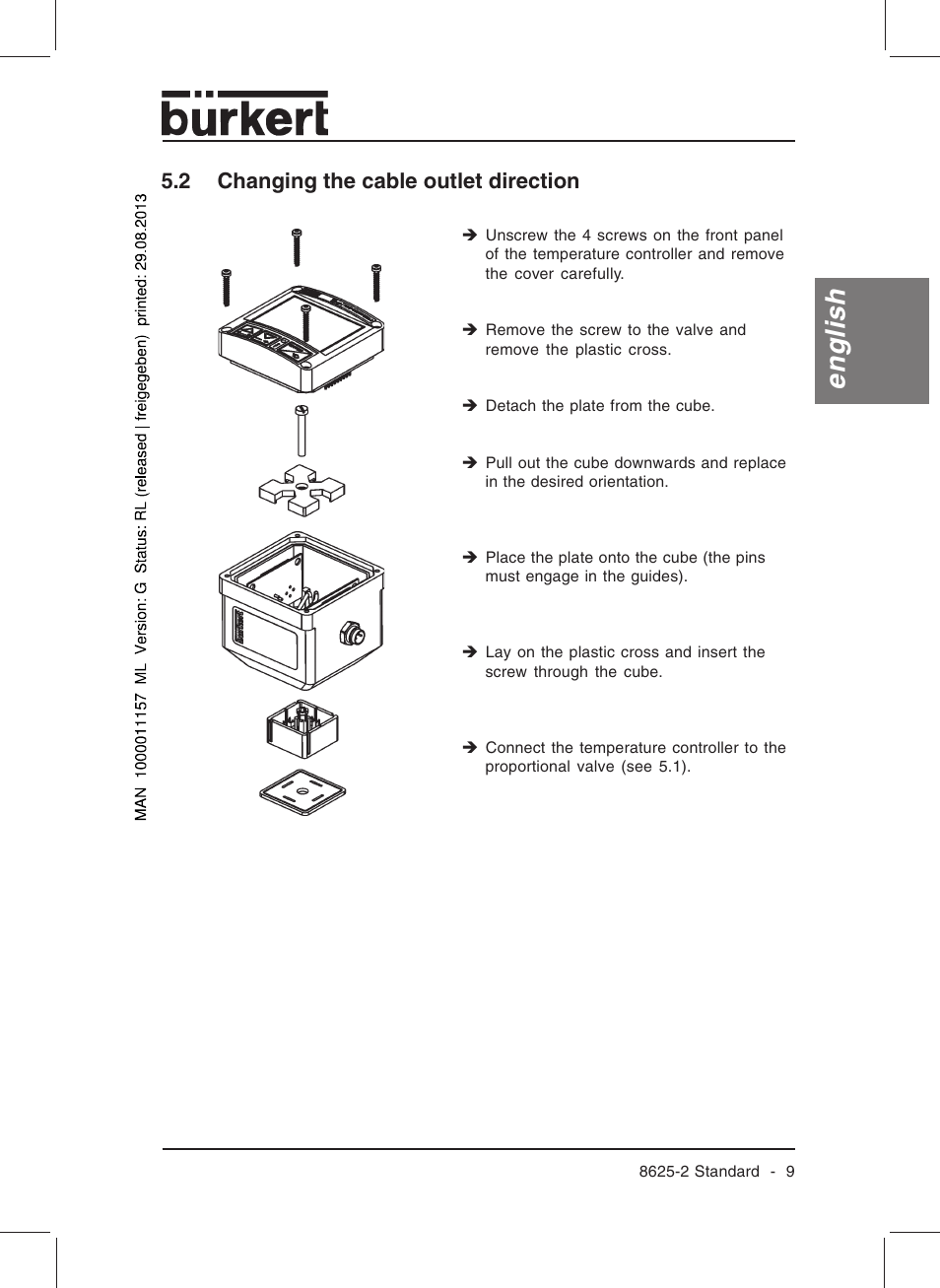 English, 2 changing the cable outlet direction | Burkert Type 8625 User Manual | Page 11 / 118