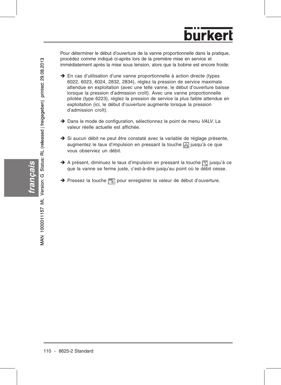 Français | Burkert Type 8625 User Manual | Page 112 / 118