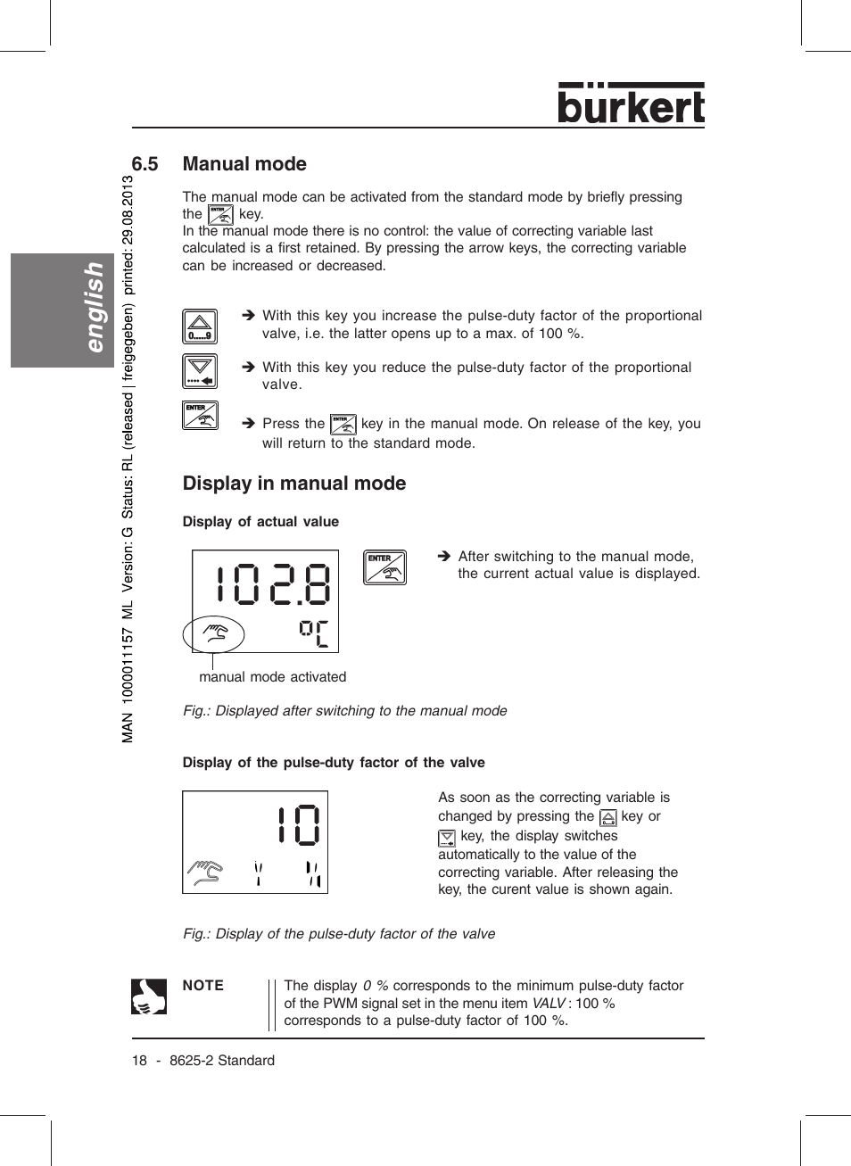 English, Display in manual mode, 5 manual mode | Burkert Type 8625 User Manual | Page 20 / 118