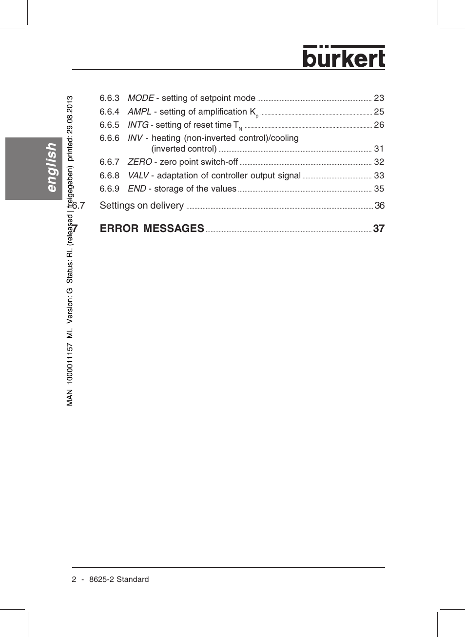 English, 7error messages | Burkert Type 8625 User Manual | Page 4 / 118