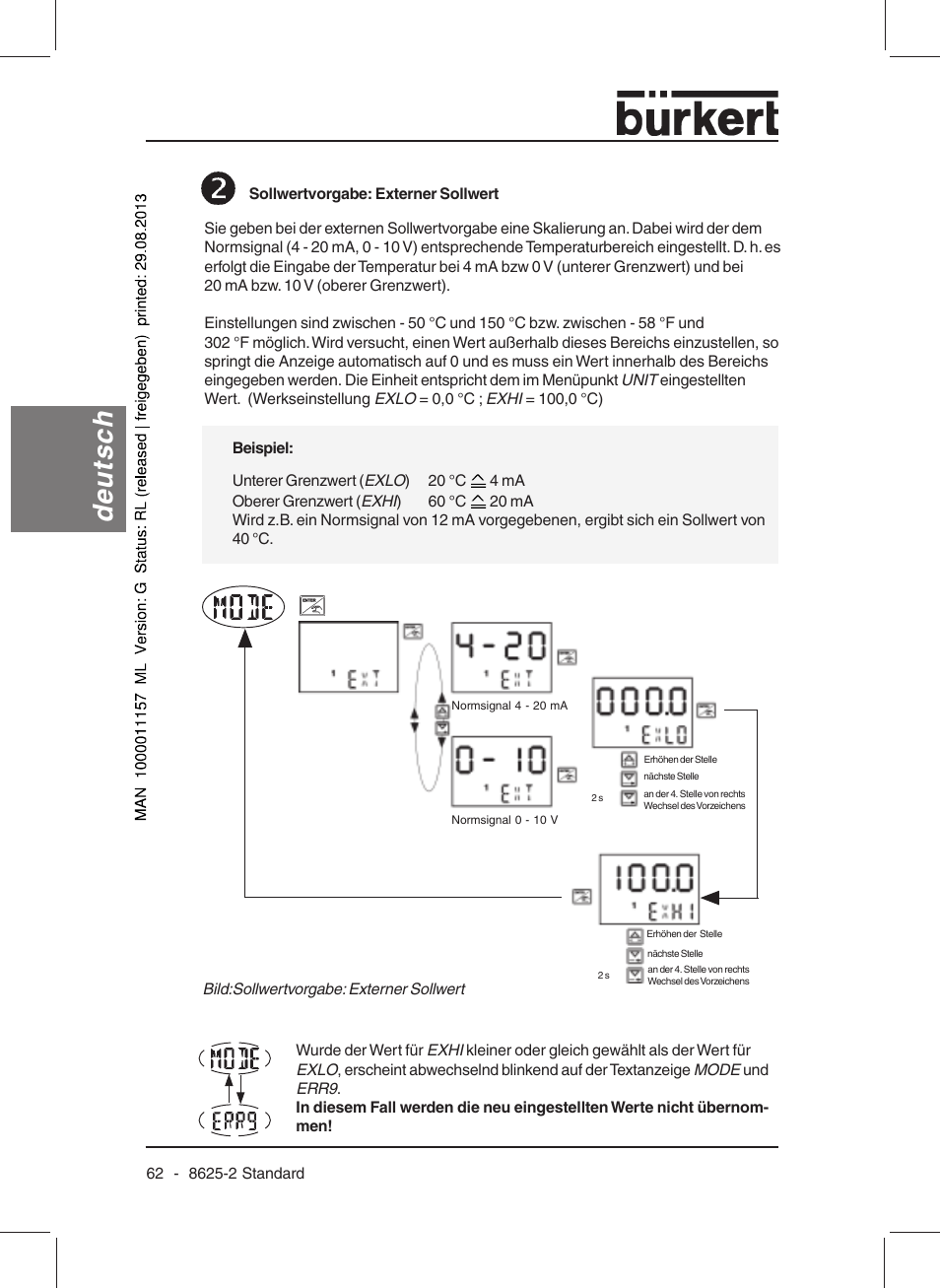 Deutsch | Burkert Type 8625 User Manual | Page 64 / 118