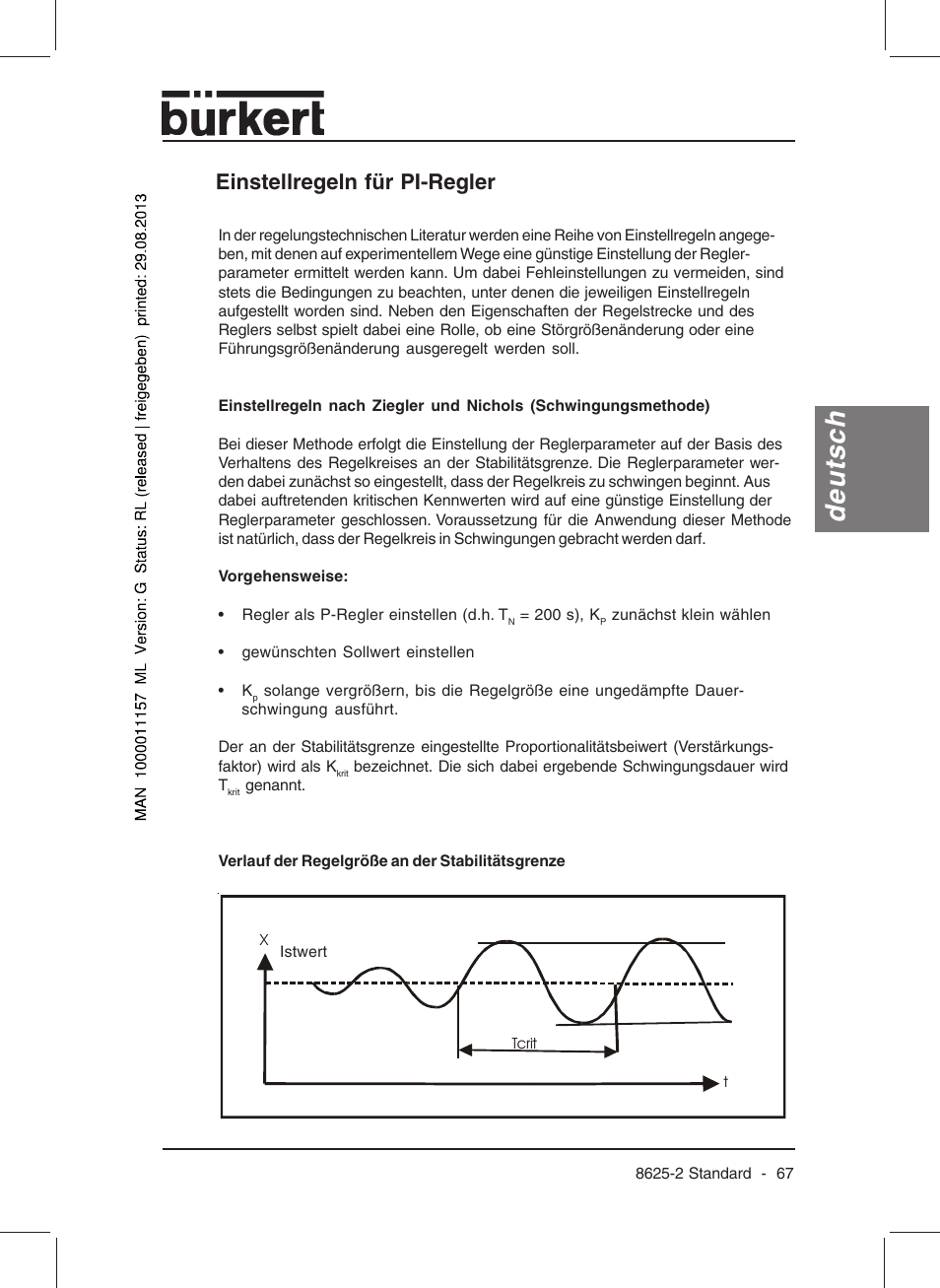 Deutsch, Einstellregeln für pi-regler | Burkert Type 8625 User Manual | Page 69 / 118