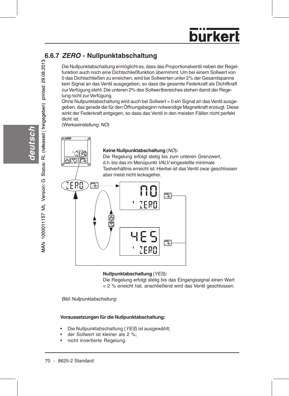 Deutsch, 7 zero - nullpunktabschaltung | Burkert Type 8625 User Manual | Page 72 / 118