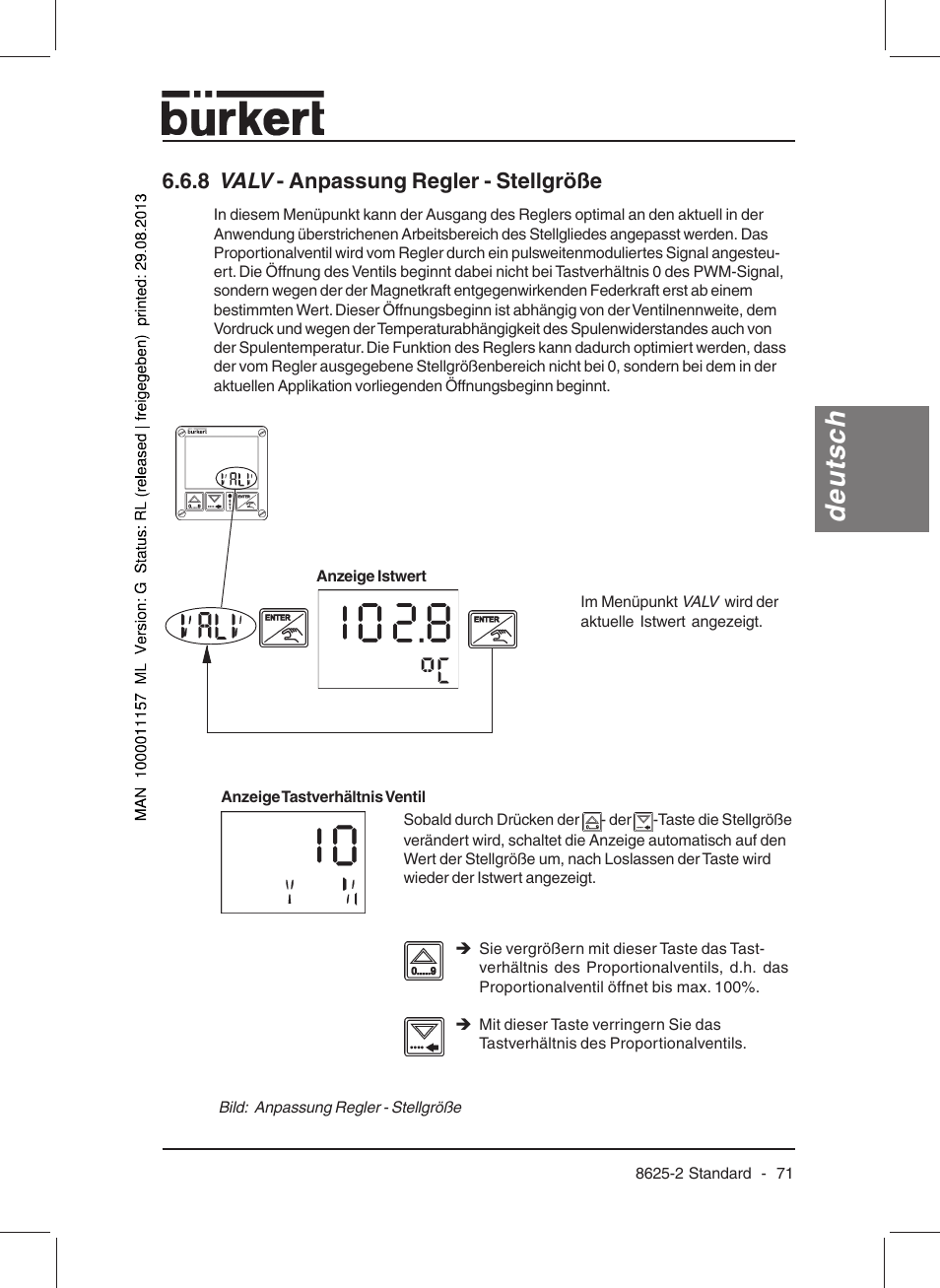 Deutsch, 8 valv - anpassung regler - stellgröße | Burkert Type 8625 User Manual | Page 73 / 118