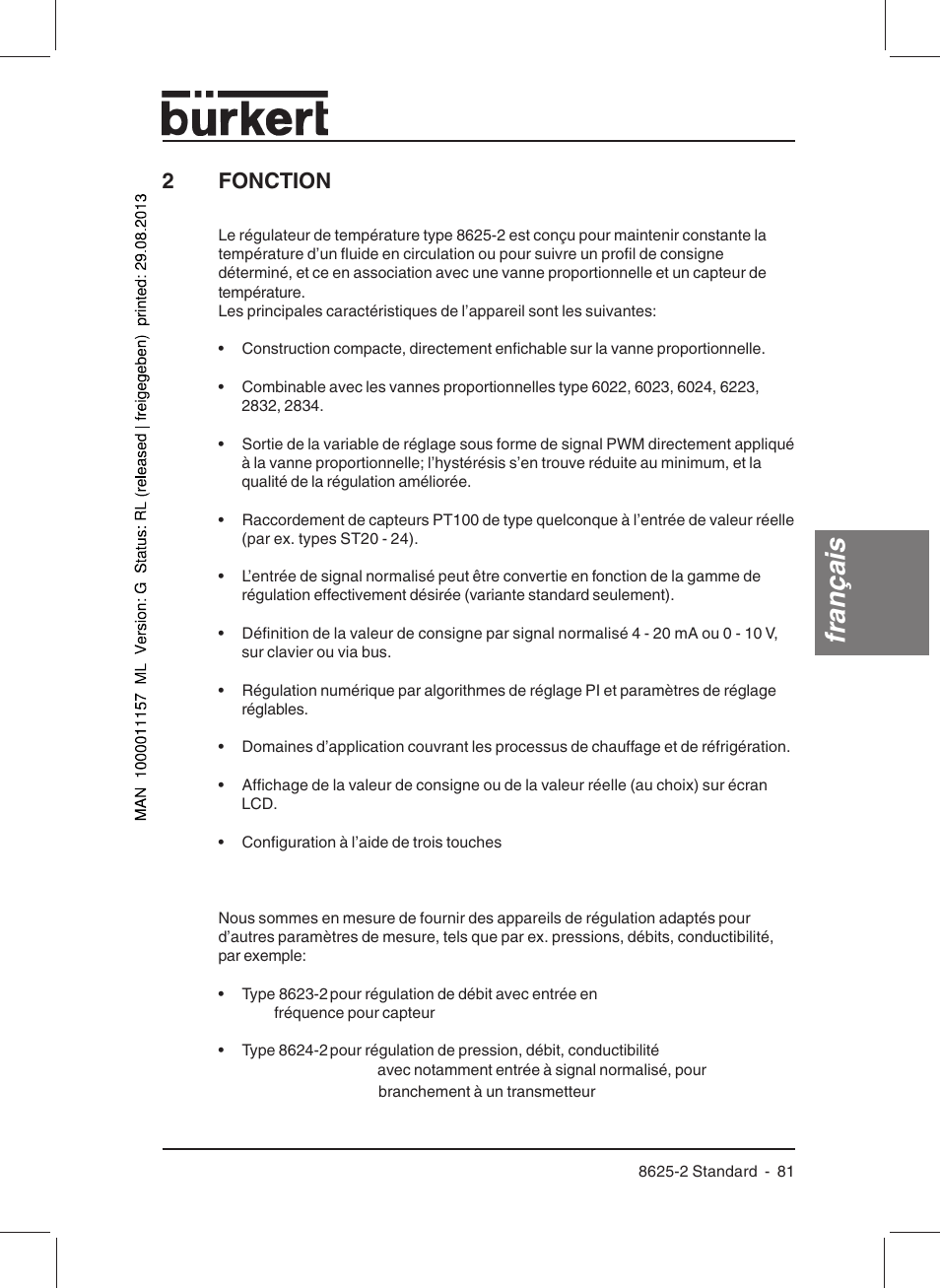 Français, 2fonction | Burkert Type 8625 User Manual | Page 83 / 118