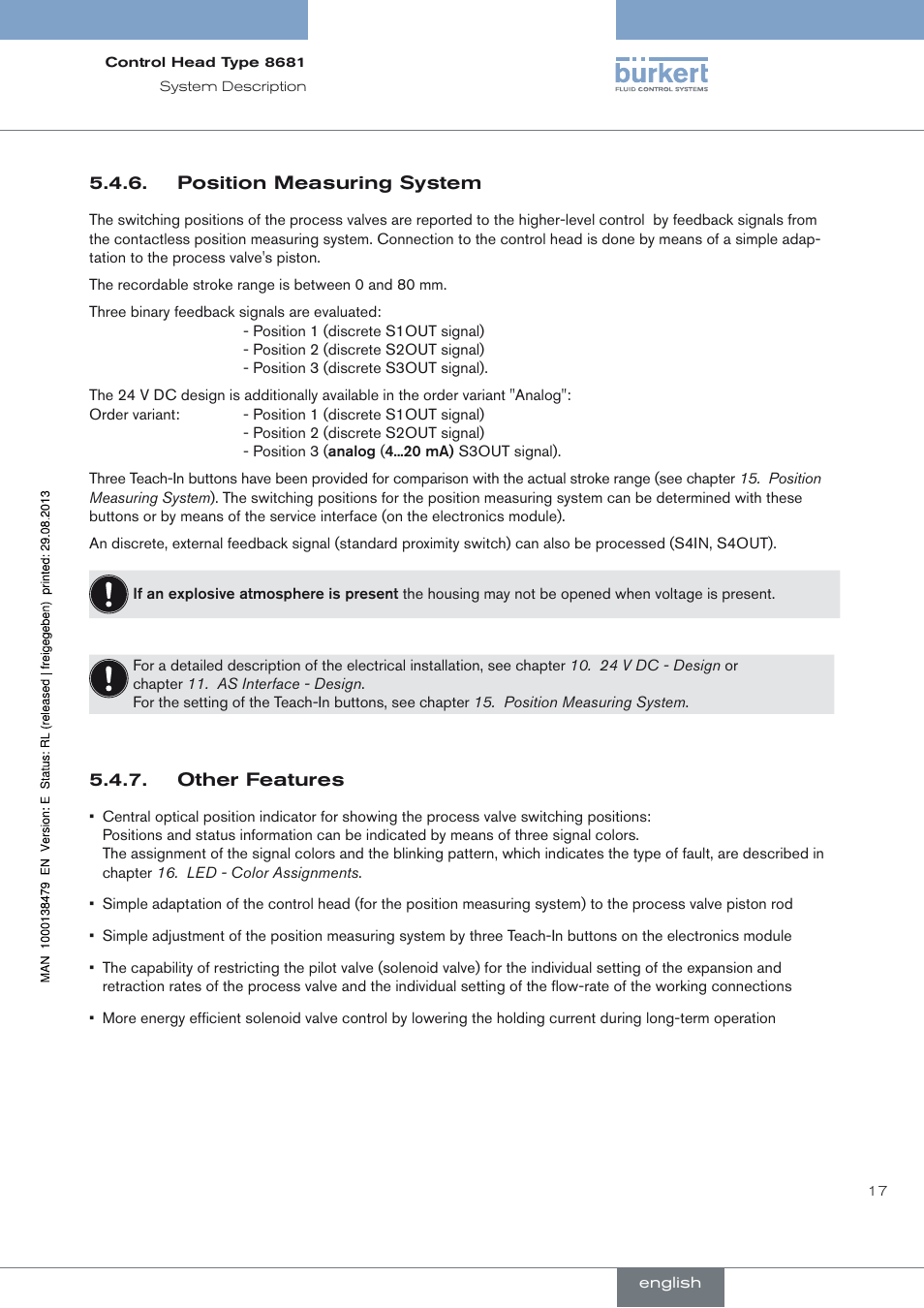 Position measuring system, Other features | Burkert Type 8681 User Manual | Page 17 / 90
