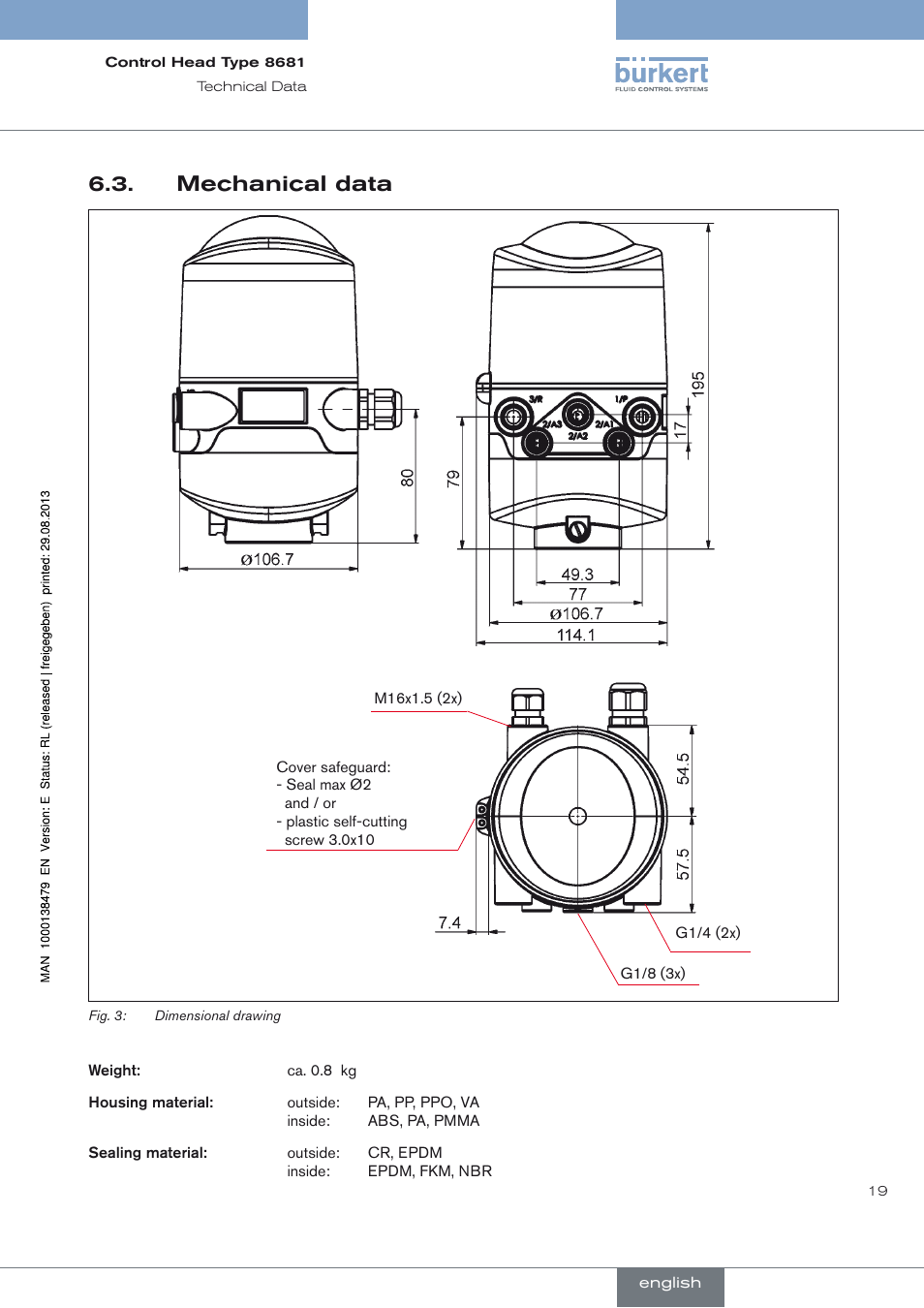 Mechanical data, Mechanical data 6.3 | Burkert Type 8681 User Manual | Page 19 / 90