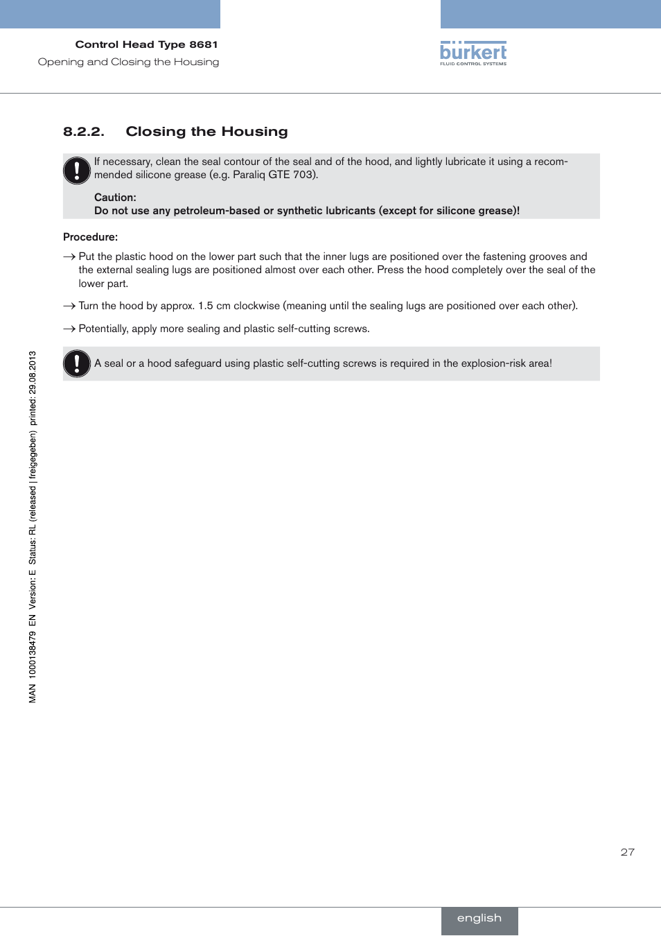 Closing the housing | Burkert Type 8681 User Manual | Page 27 / 90