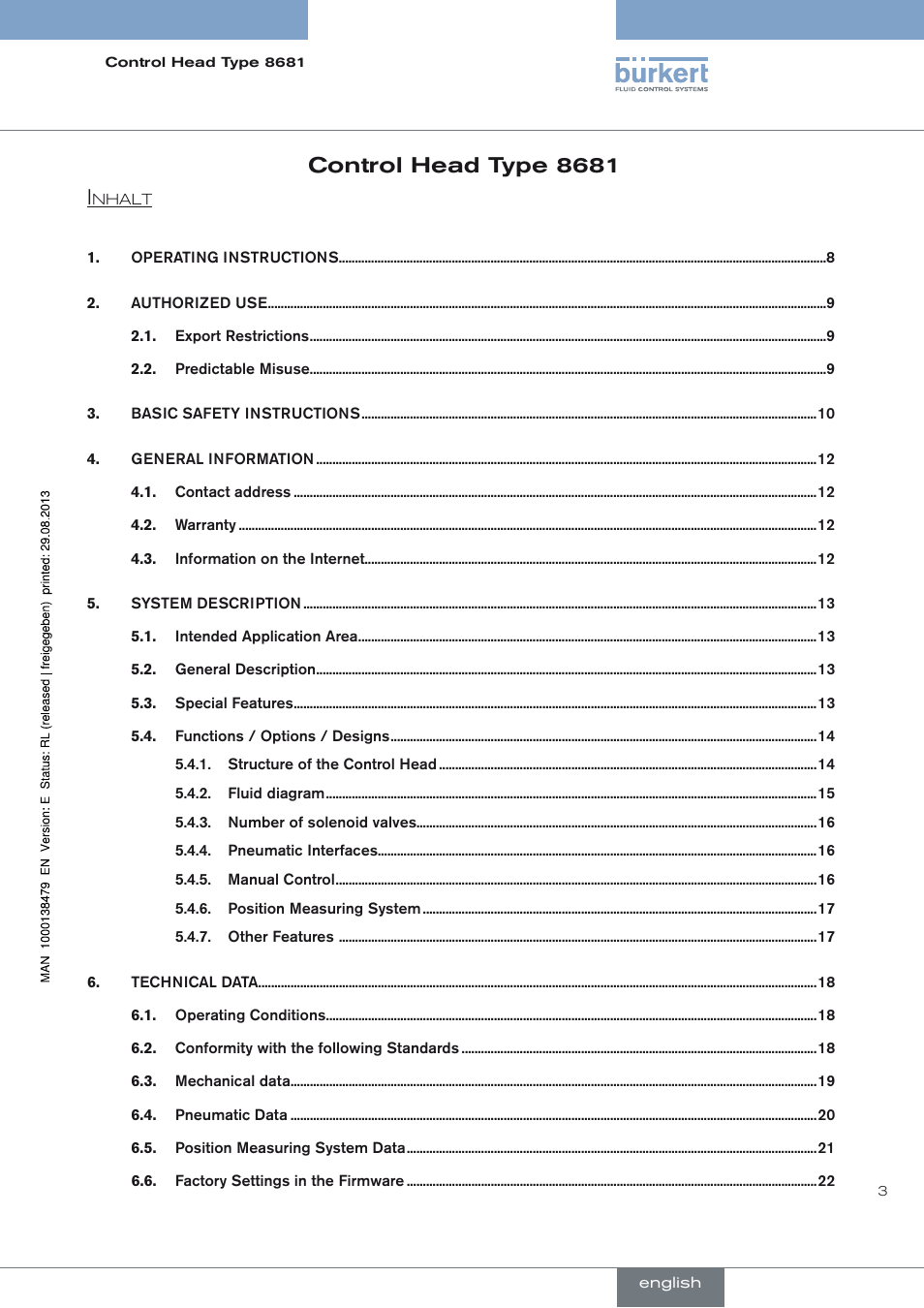 Control head type 8681 i | Burkert Type 8681 User Manual | Page 3 / 90