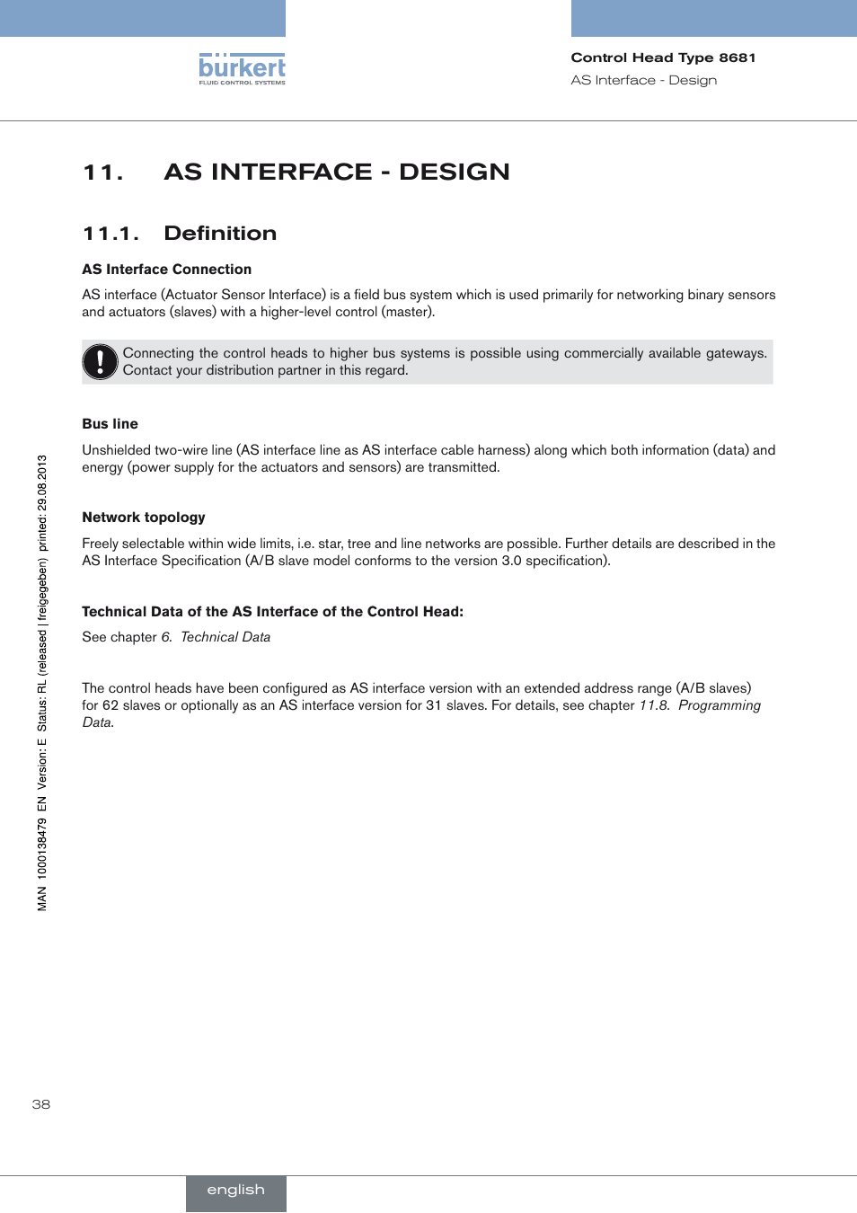 As interface - design, Definition, Hapter | Definition 11.1 | Burkert Type 8681 User Manual | Page 38 / 90