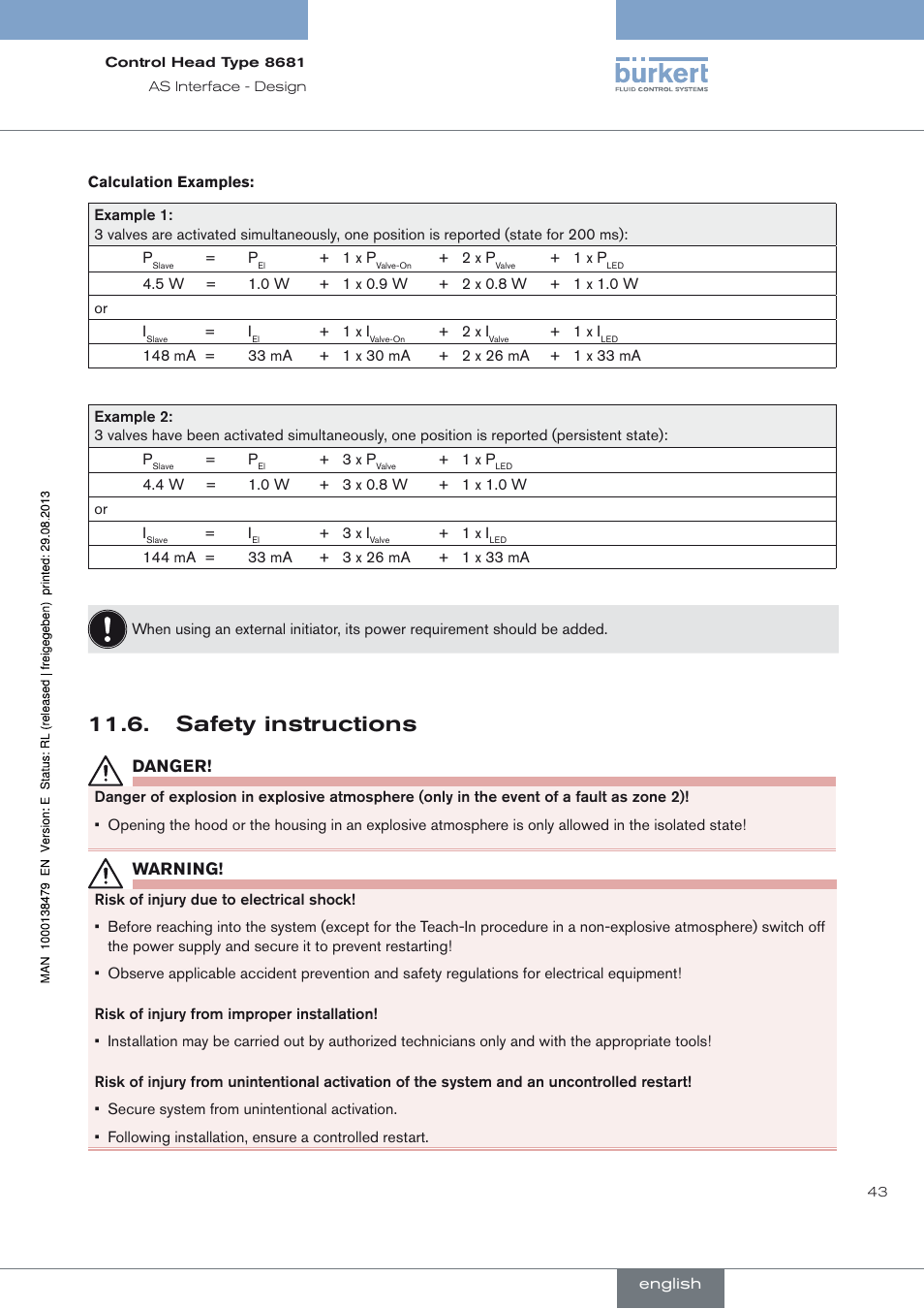Safety instructions, Safety instructions 11.6 | Burkert Type 8681 User Manual | Page 43 / 90