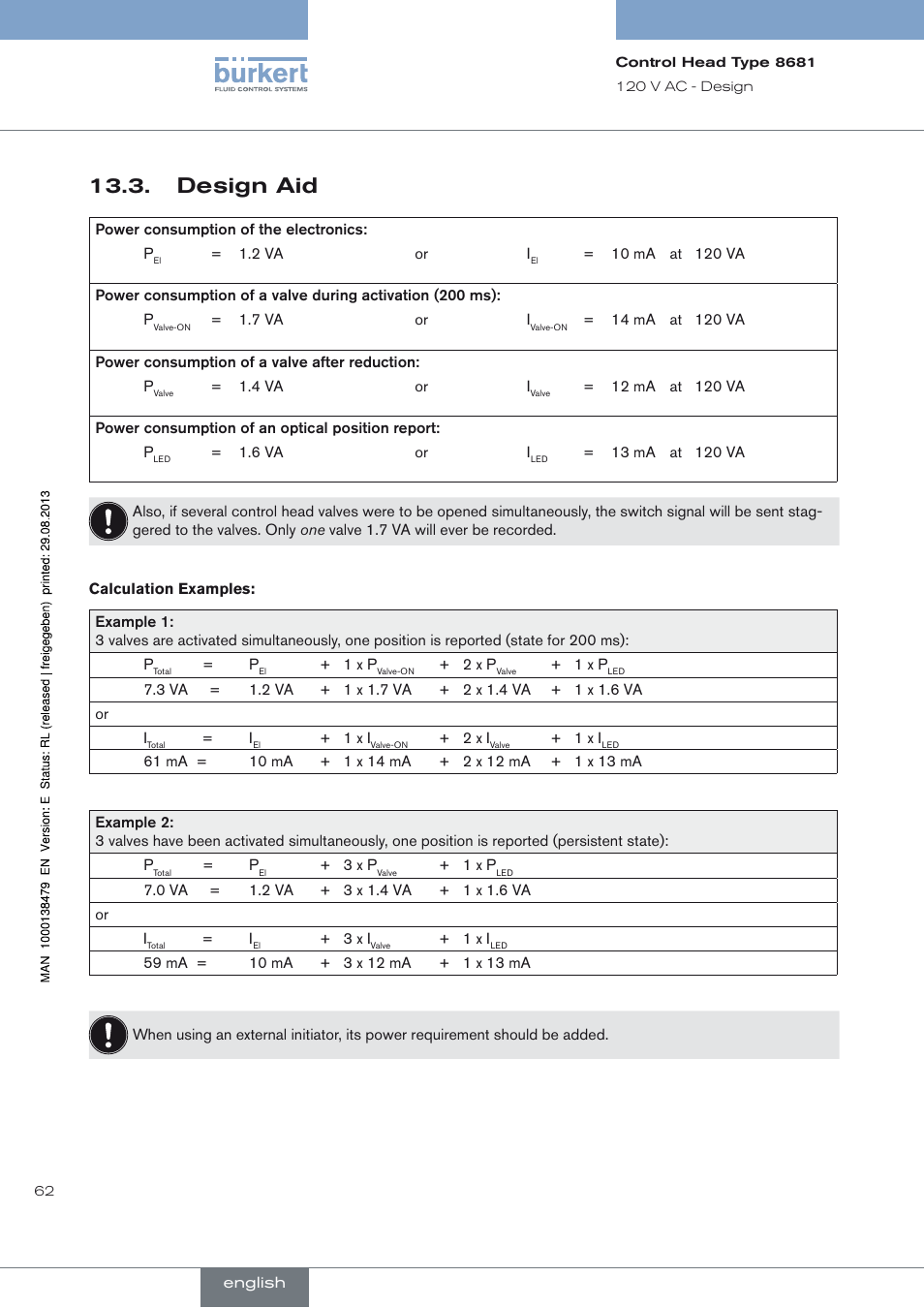 Design aid, Design aid 13.3 | Burkert Type 8681 User Manual | Page 62 / 90