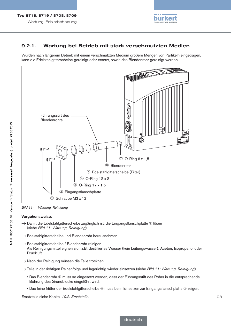 Wartung bei betrieb mit stark verschmutzten medien | Burkert Type 8709 User Manual | Page 93 / 154