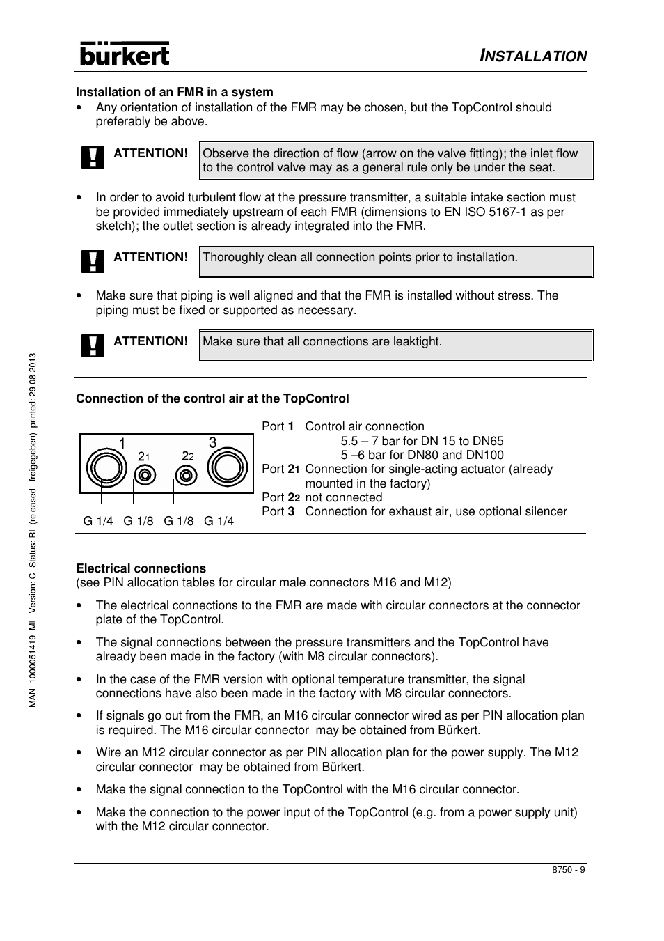 Nstallation | Burkert Type 8750 User Manual | Page 11 / 82