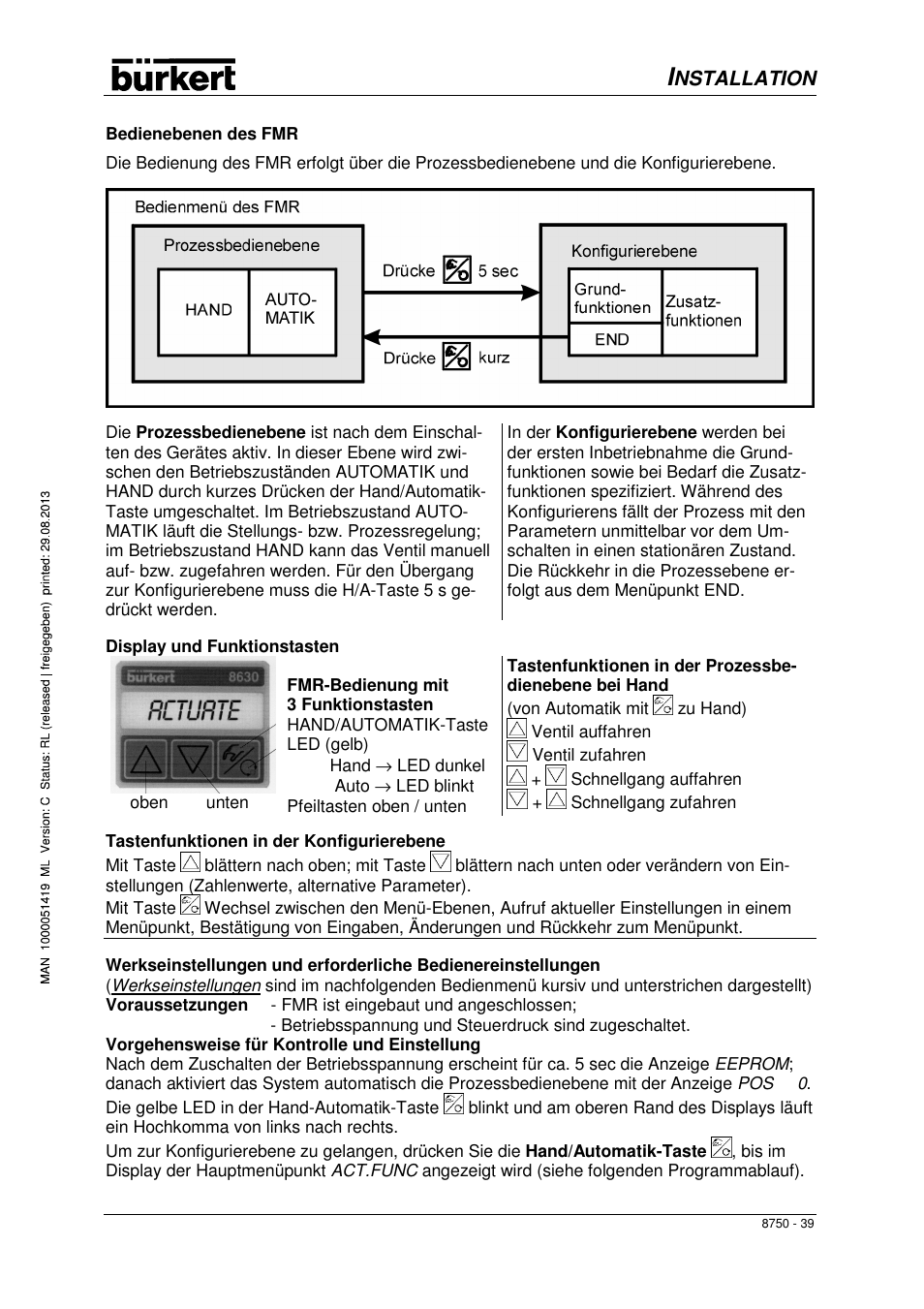 Nstallation | Burkert Type 8750 User Manual | Page 41 / 82