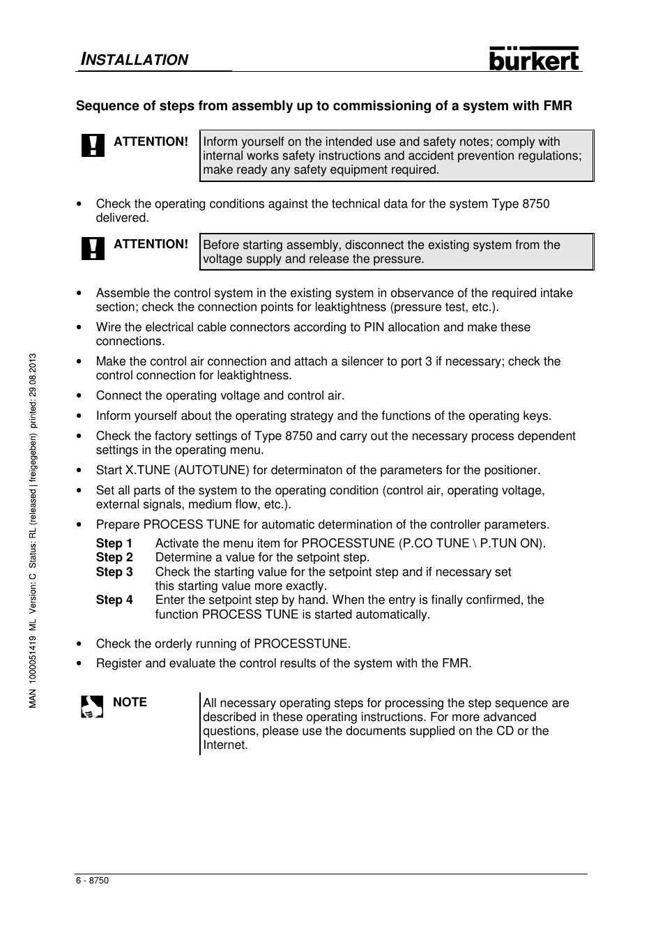 Nstallation | Burkert Type 8750 User Manual | Page 8 / 82