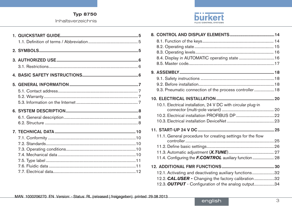 Burkert Type 8750 User Manual | Page 3 / 64