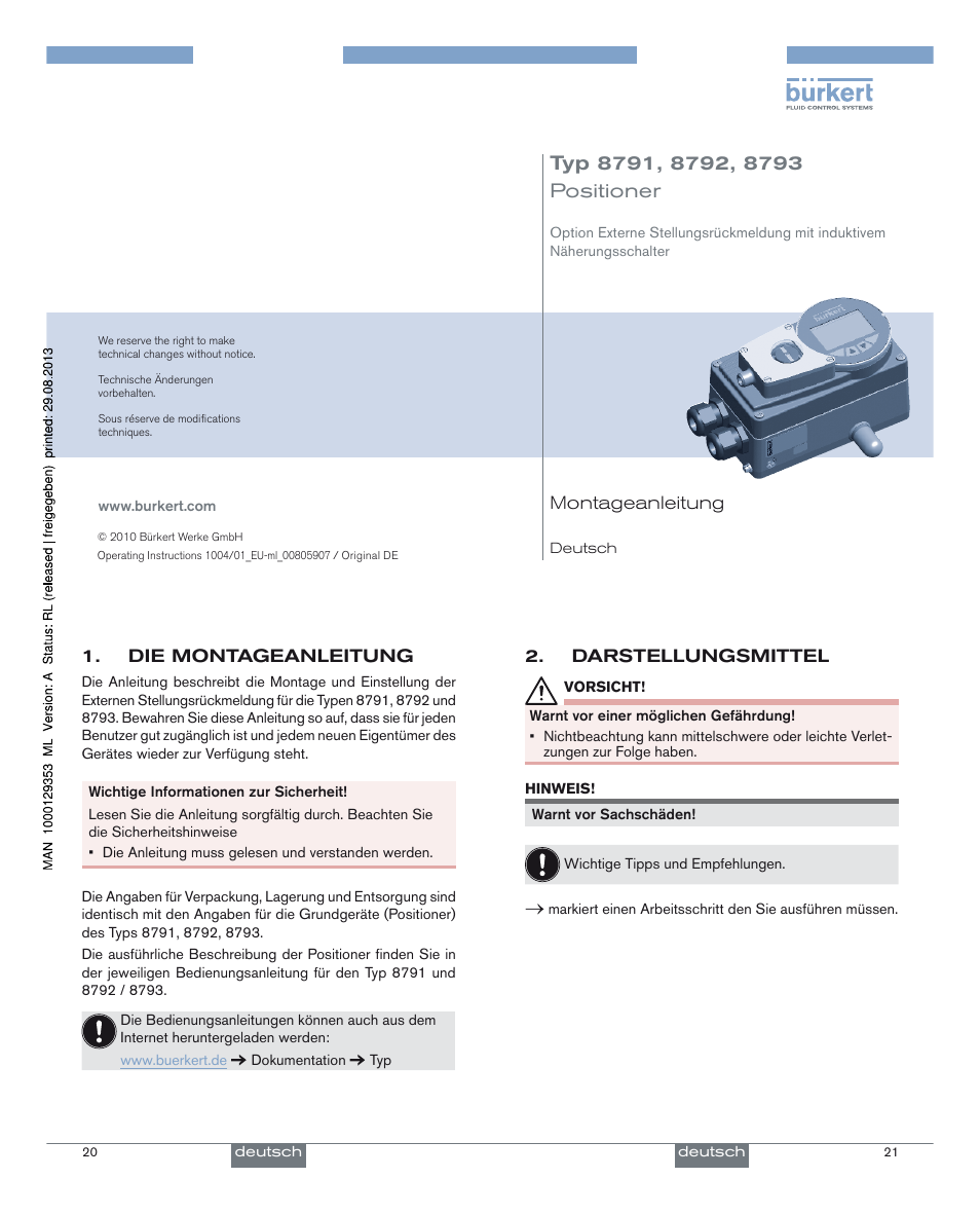 Deutsch, Positioner | Burkert Type 8793 User Manual | Page 6 / 15
