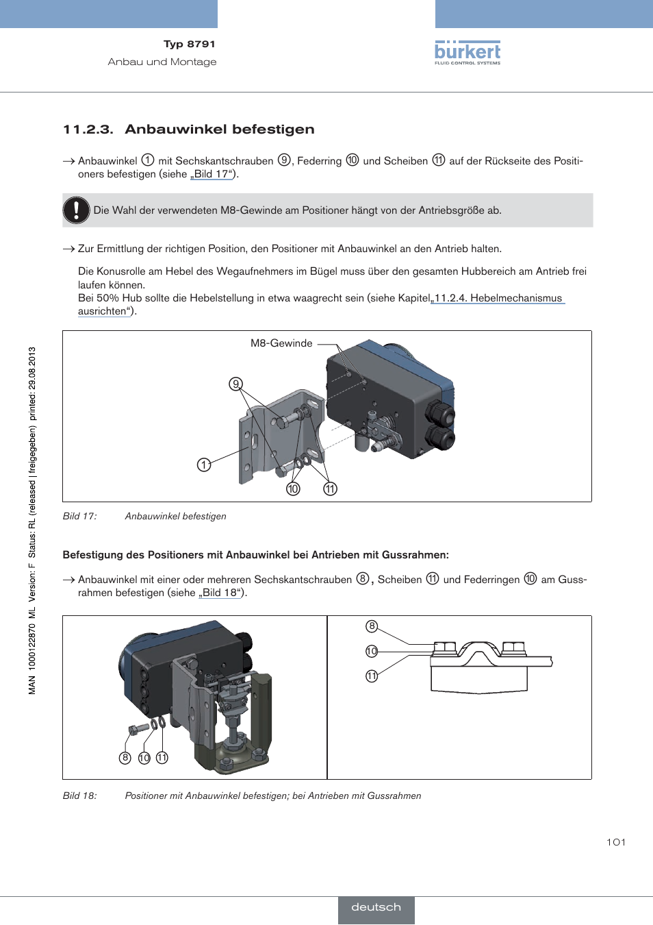 Anbauwinkel befestigen | Burkert Type 8791 User Manual | Page 101 / 184