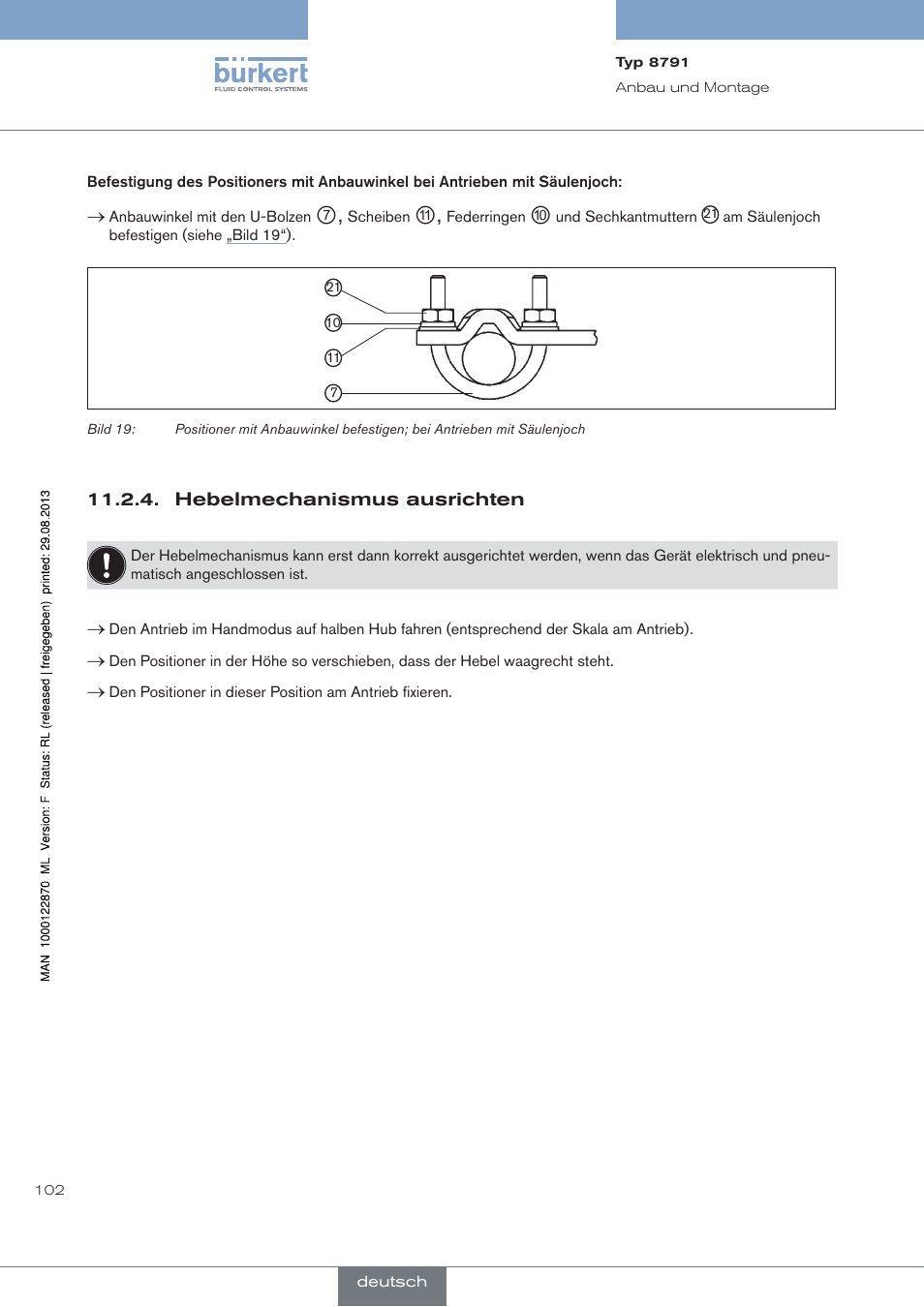 Hebelmechanismus ausrichten | Burkert Type 8791 User Manual | Page 102 / 184