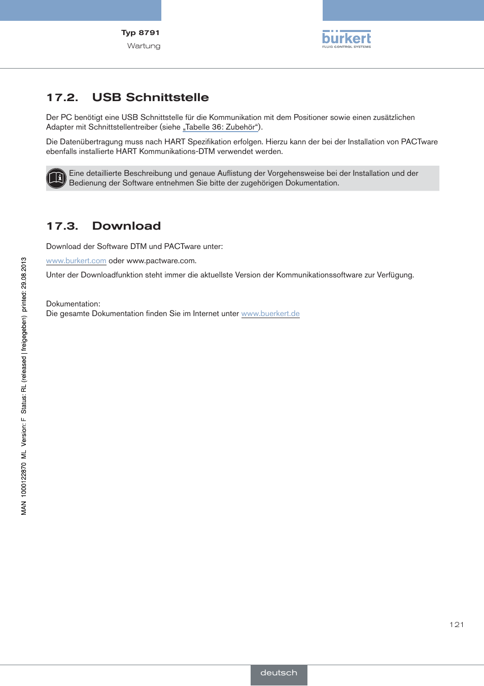 Usb schnittstelle, Download | Burkert Type 8791 User Manual | Page 121 / 184