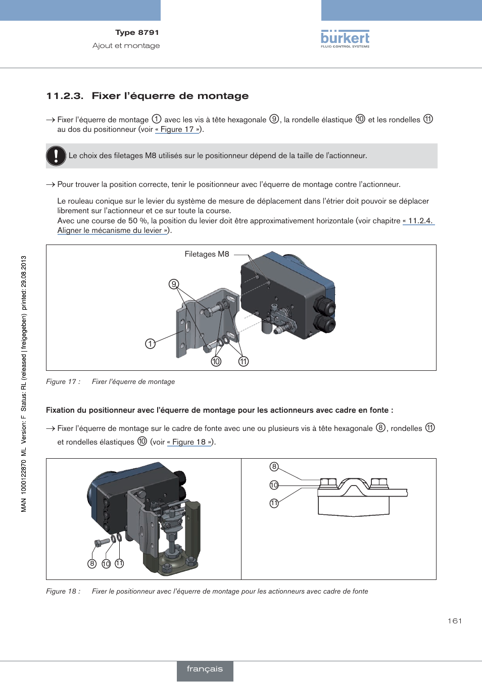 Fixer l’équerre de montage | Burkert Type 8791 User Manual | Page 161 / 184