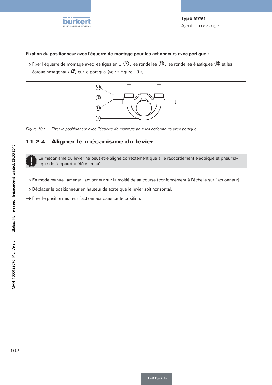 Aligner le mécanisme du levier | Burkert Type 8791 User Manual | Page 162 / 184