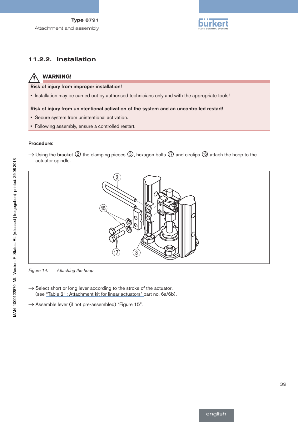 Installation | Burkert Type 8791 User Manual | Page 39 / 184