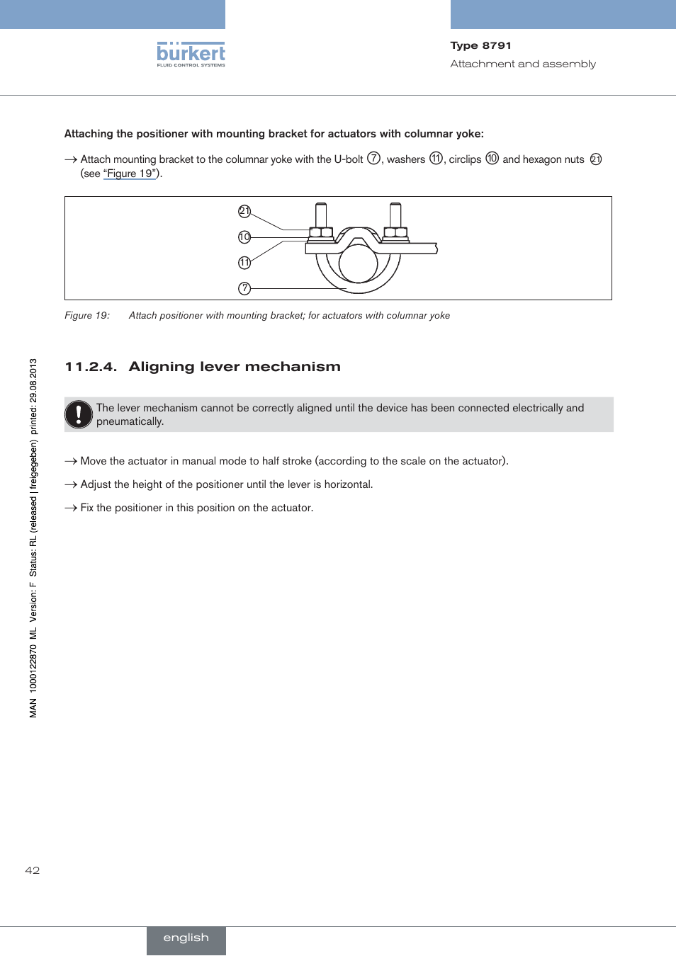 Aligning lever mechanism | Burkert Type 8791 User Manual | Page 42 / 184