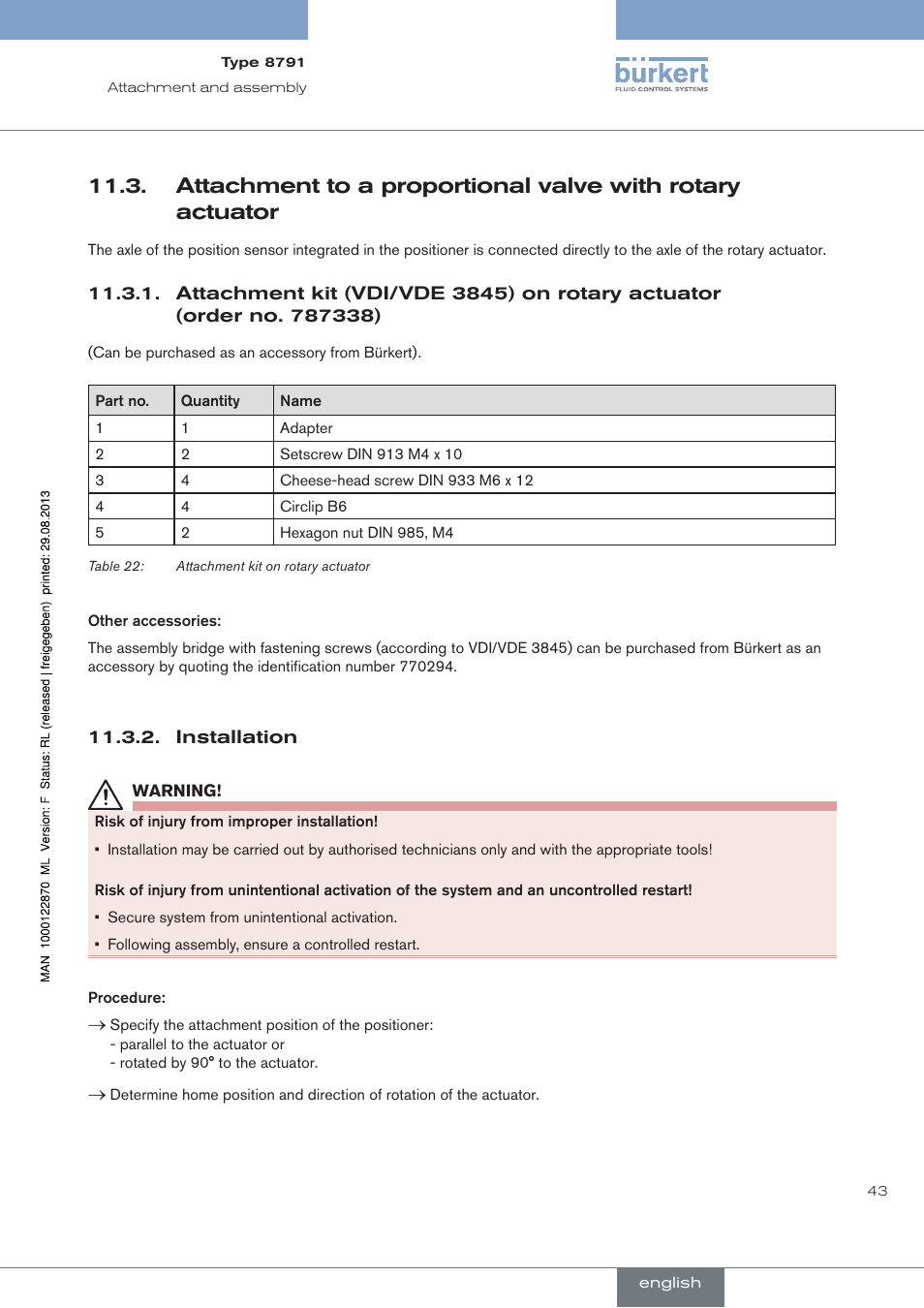 Installation | Burkert Type 8791 User Manual | Page 43 / 184