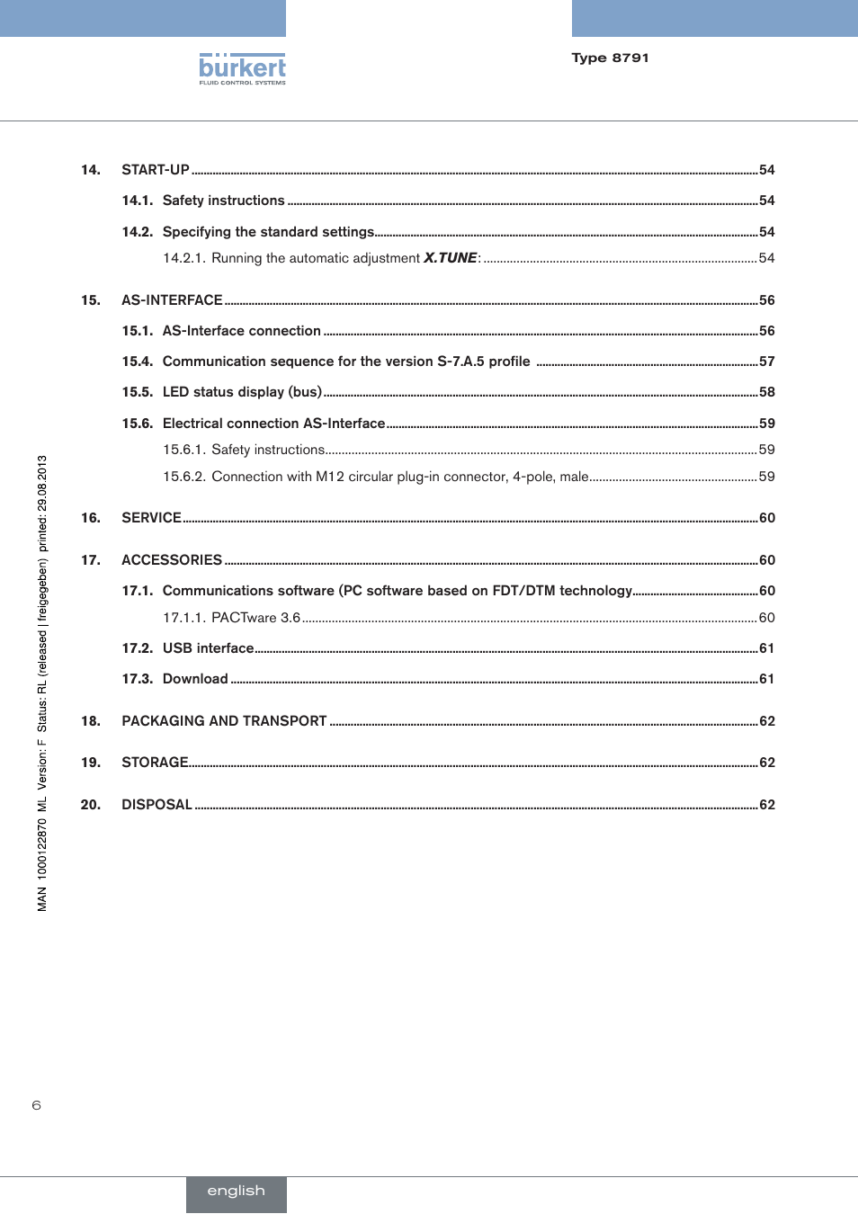 Burkert Type 8791 User Manual | Page 6 / 184
