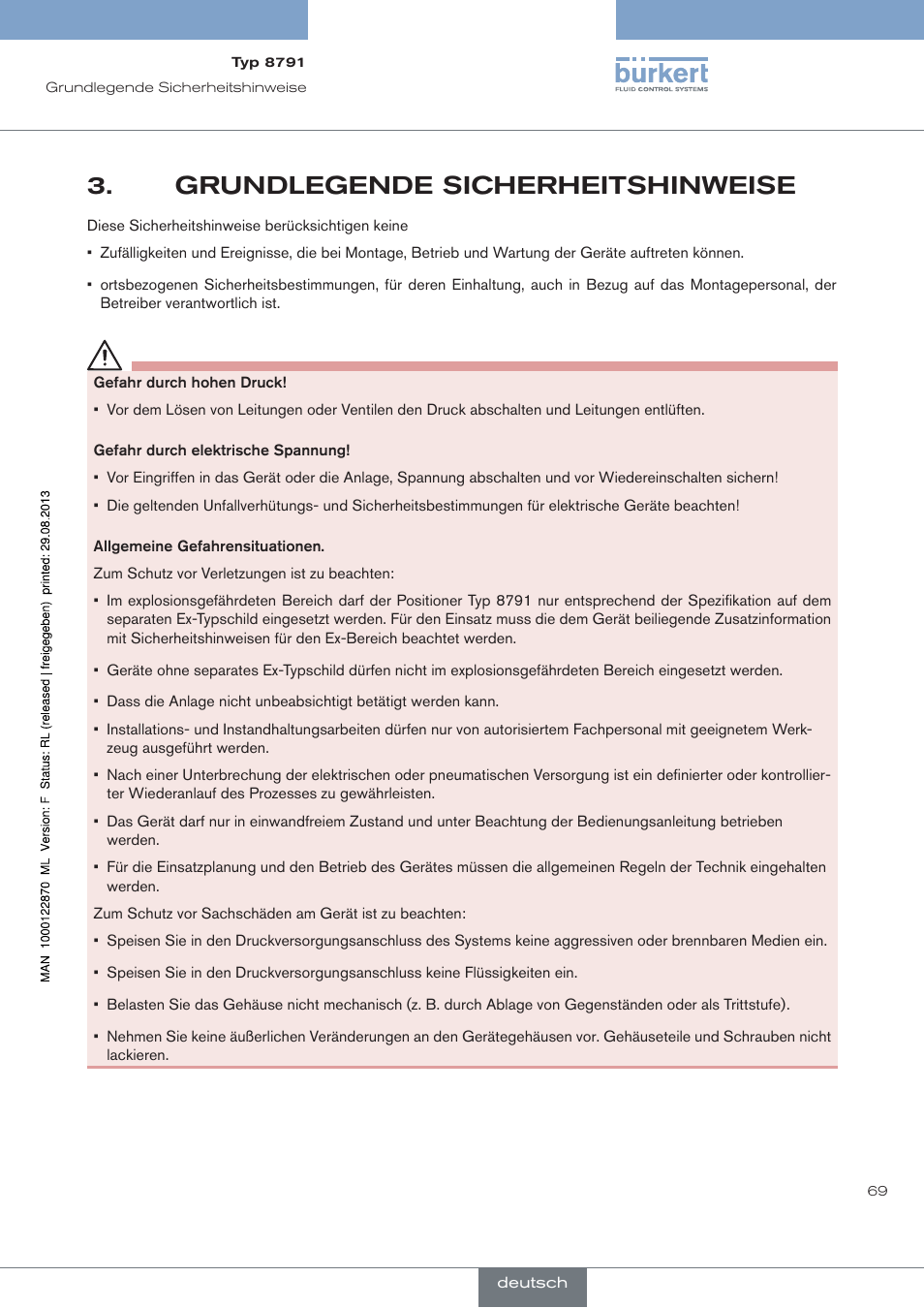 Grundlegende sicherheitshinweise | Burkert Type 8791 User Manual | Page 69 / 184